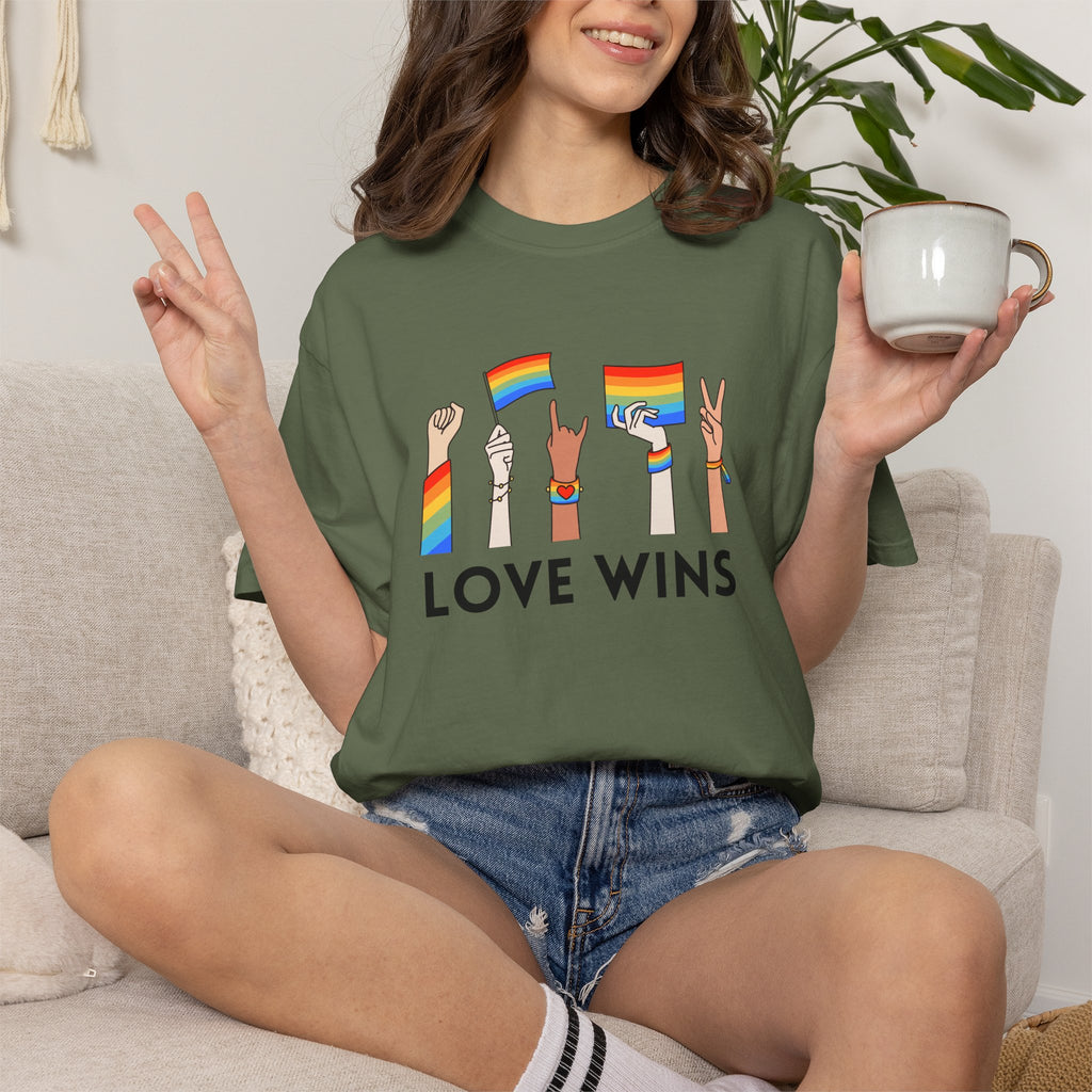 Love Wins T-Shirt — Rainbow Pride Hands Graphic Tee