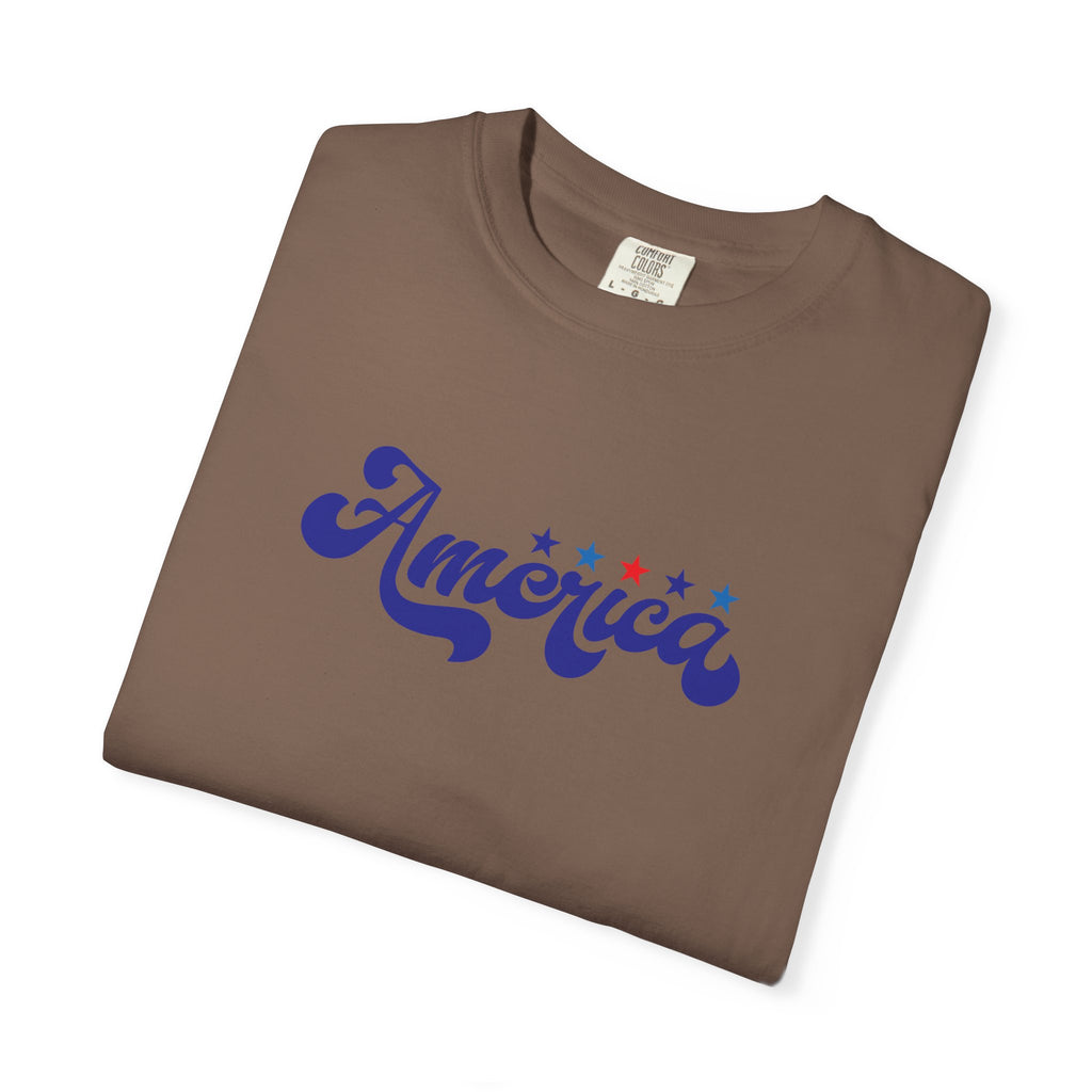 America Script T-Shirt — Patriotic Retro Stars Tee