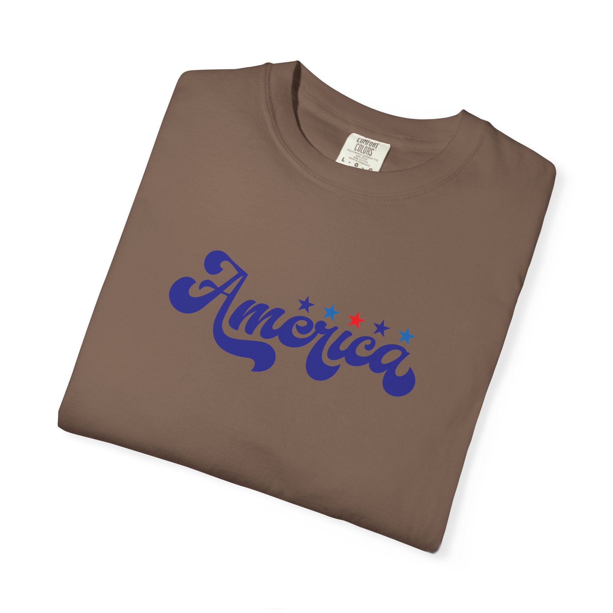 America Script T-Shirt — Patriotic Retro Stars Tee