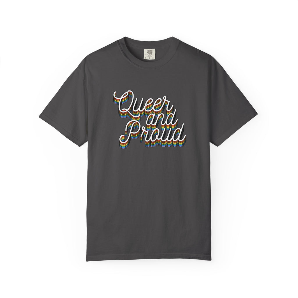 Queer and Proud T-Shirt — Retro Script LGBTQ+ Pride Tee