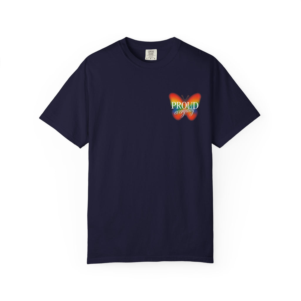 Pride Butterfly T-Shirt — Rainbow "Proud" Graphic Tee