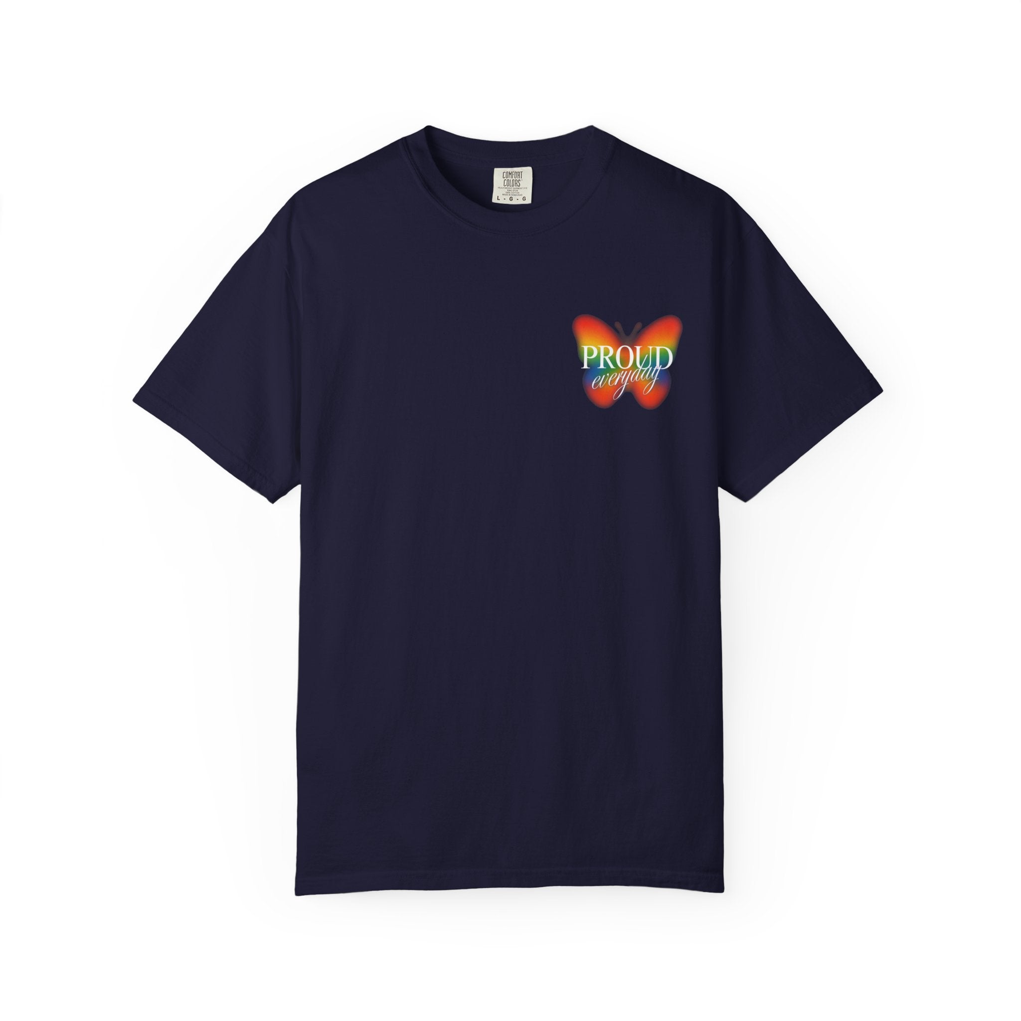 Pride Butterfly T-Shirt — Rainbow "Proud" Graphic Tee