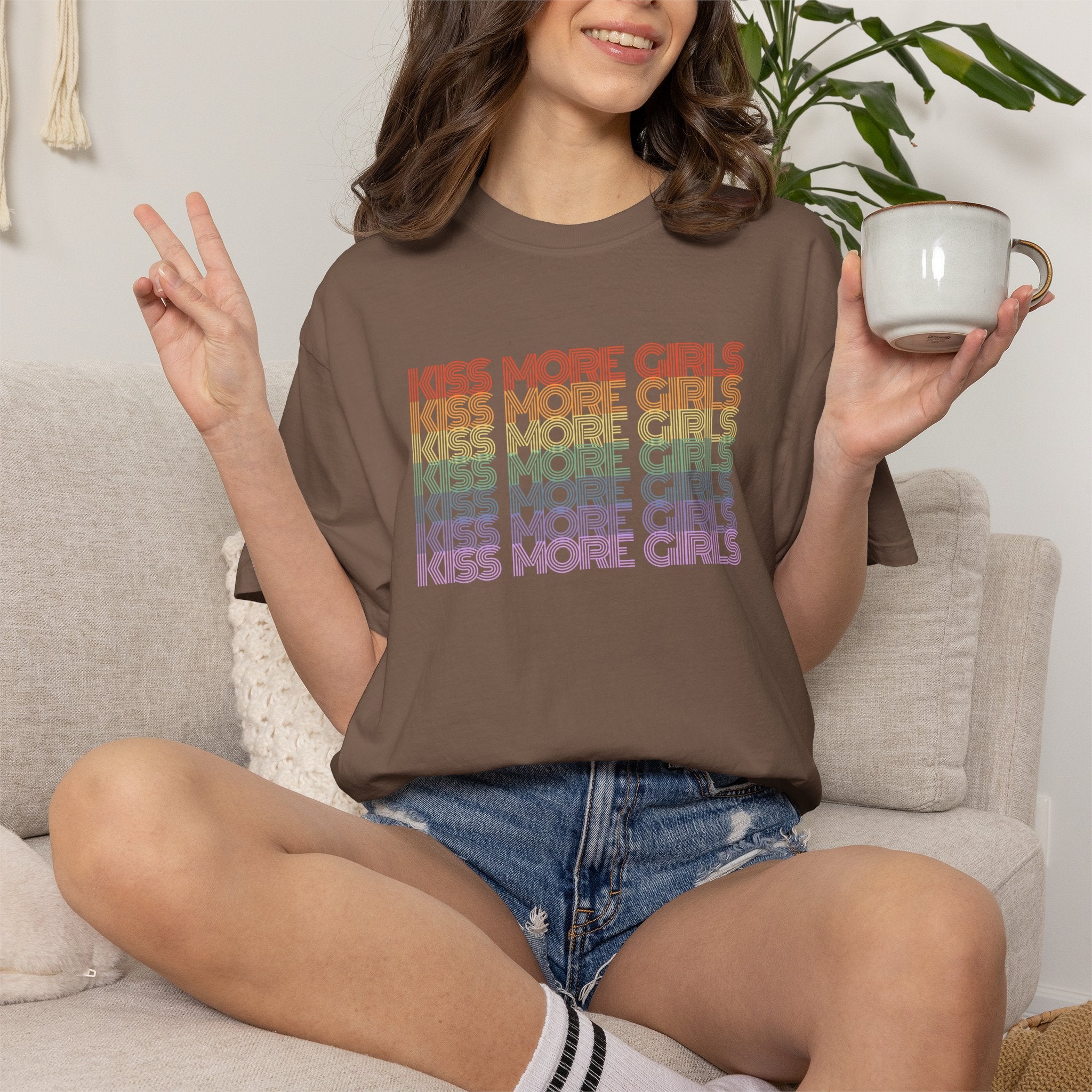 Kiss More Girls Rainbow Graphic T-Shirt