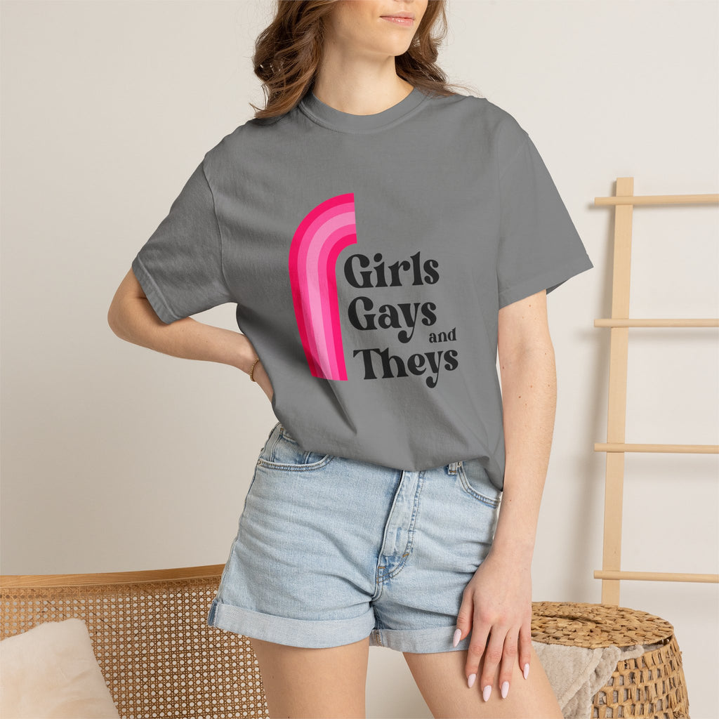 Girls, Gays & Theys T-Shirt — Pride Retro Pink Rainbow Tee