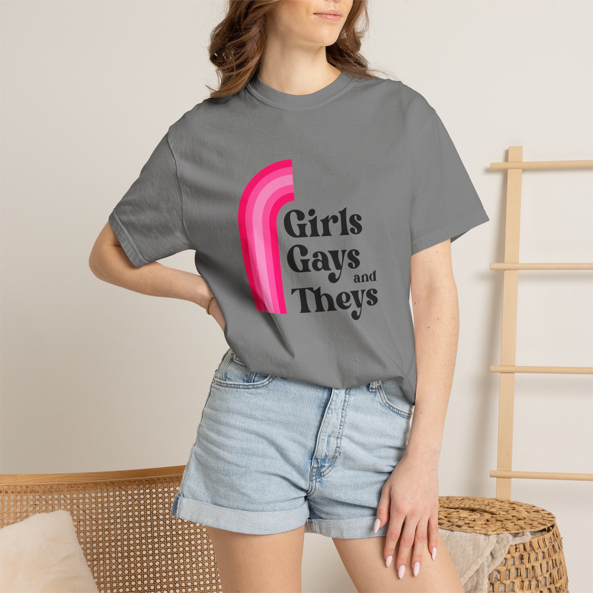Girls, Gays & Theys T-Shirt — Pride Retro Pink Rainbow Tee