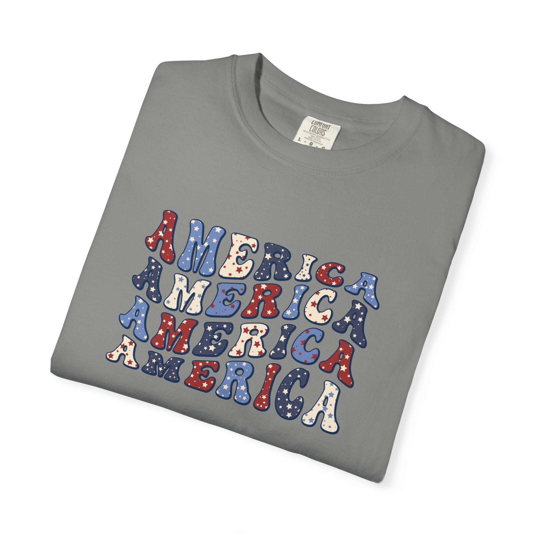America Repeat Graphic T-Shirt — Retro Red & Blue Patriotic Tee