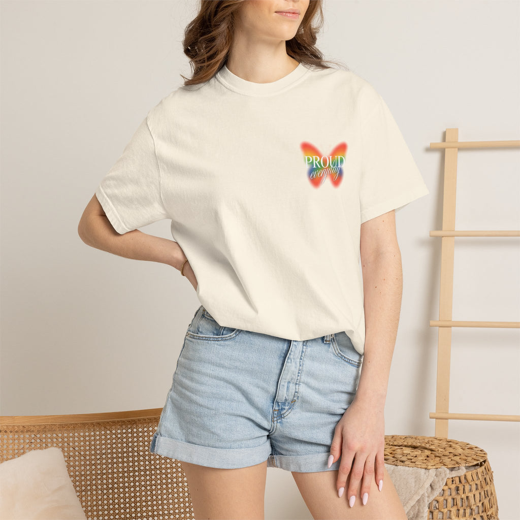 Pride Butterfly T-Shirt — Rainbow "Proud" Graphic Tee