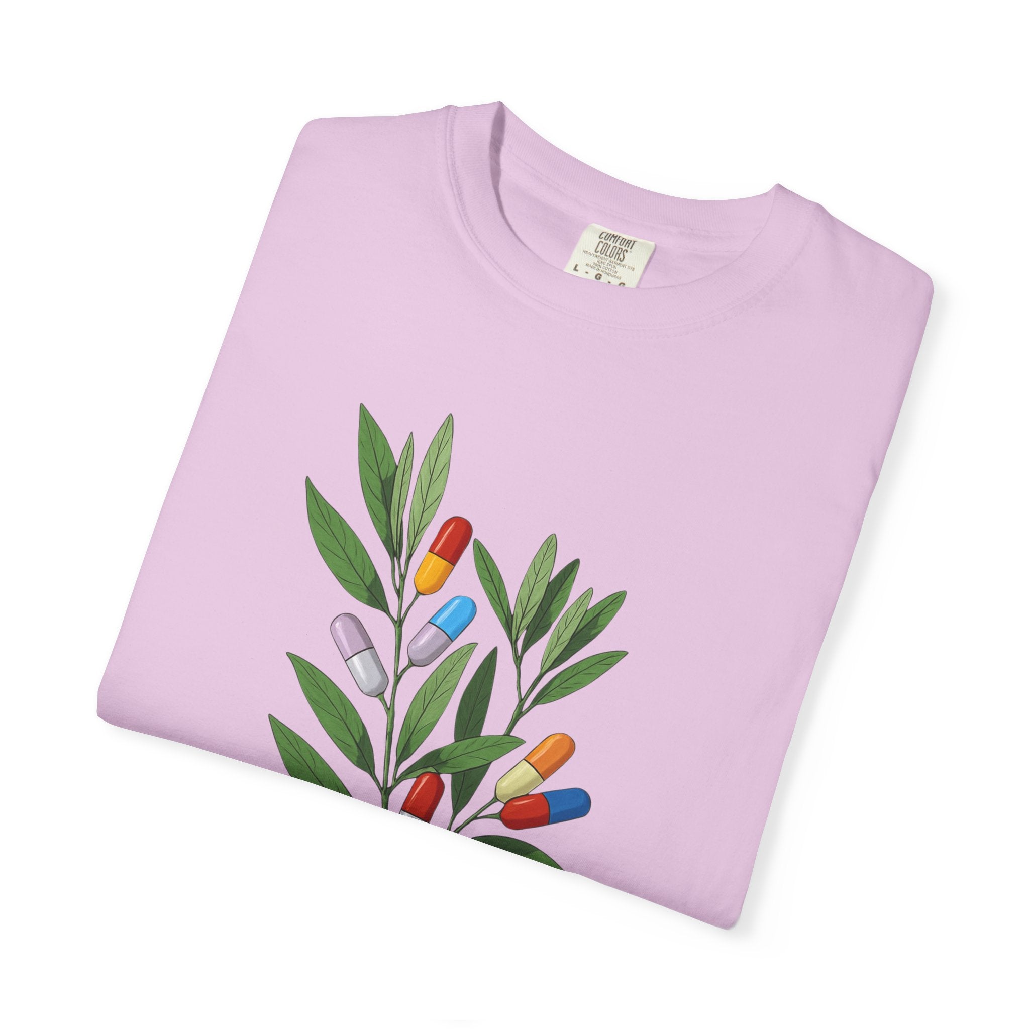 Botanical Floral Tee — Colorful Leaf & Bud Illustration T-Shirt