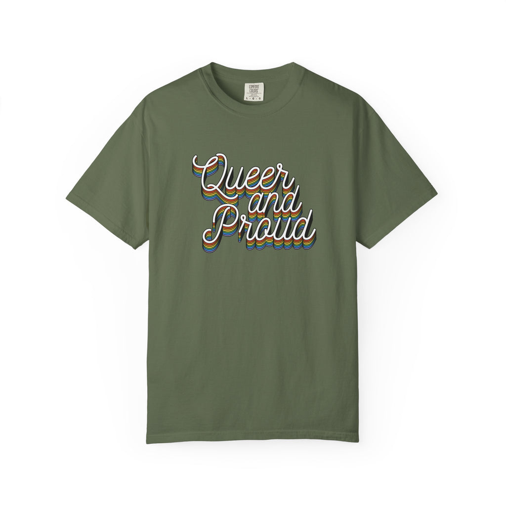 Queer and Proud T-Shirt — Retro Script LGBTQ+ Pride Tee