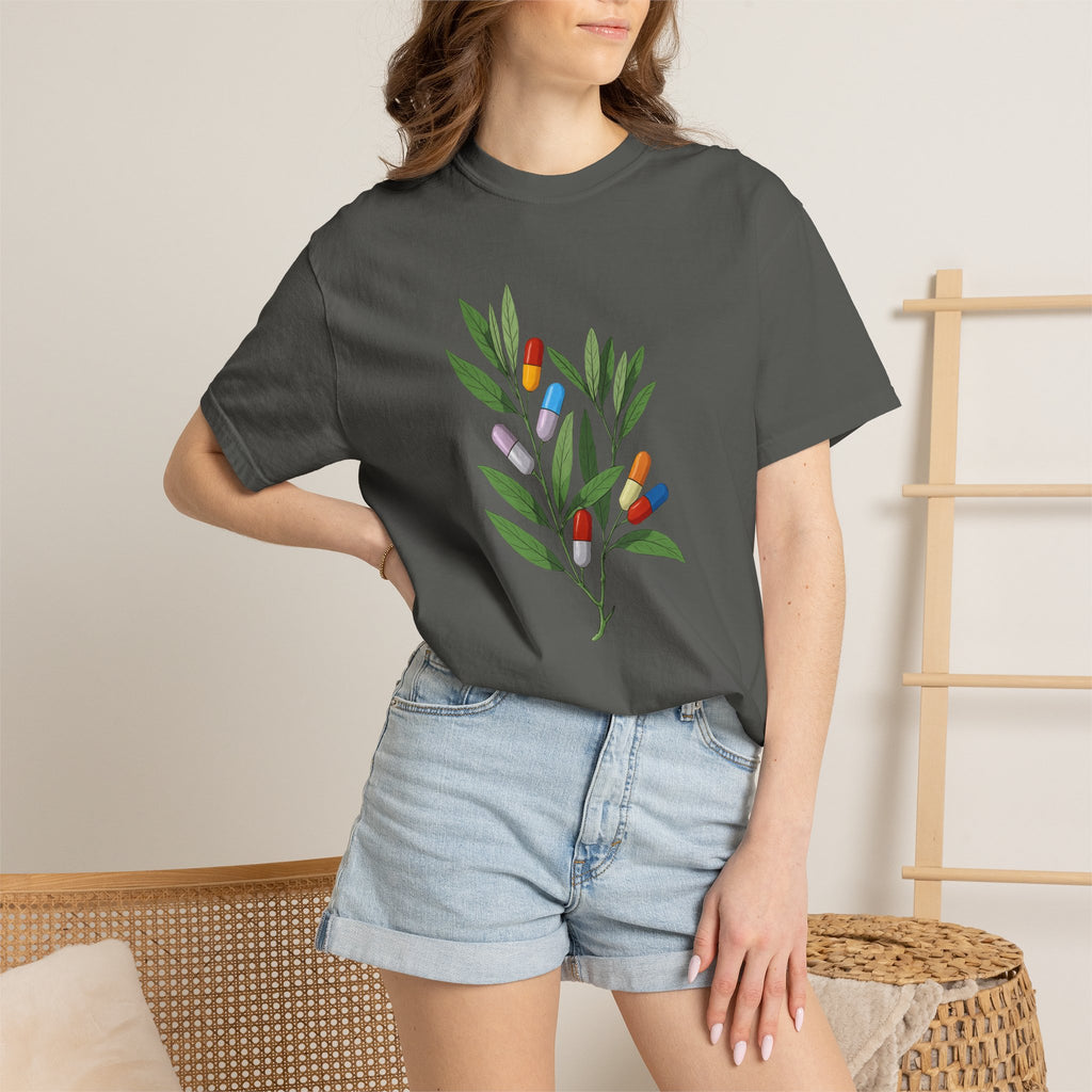 Botanical Floral Tee — Colorful Leaf & Bud Illustration T-Shirt