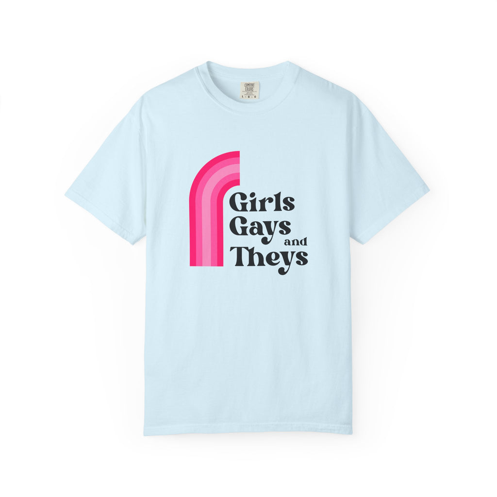 Girls, Gays & Theys T-Shirt — Pride Retro Pink Rainbow Tee