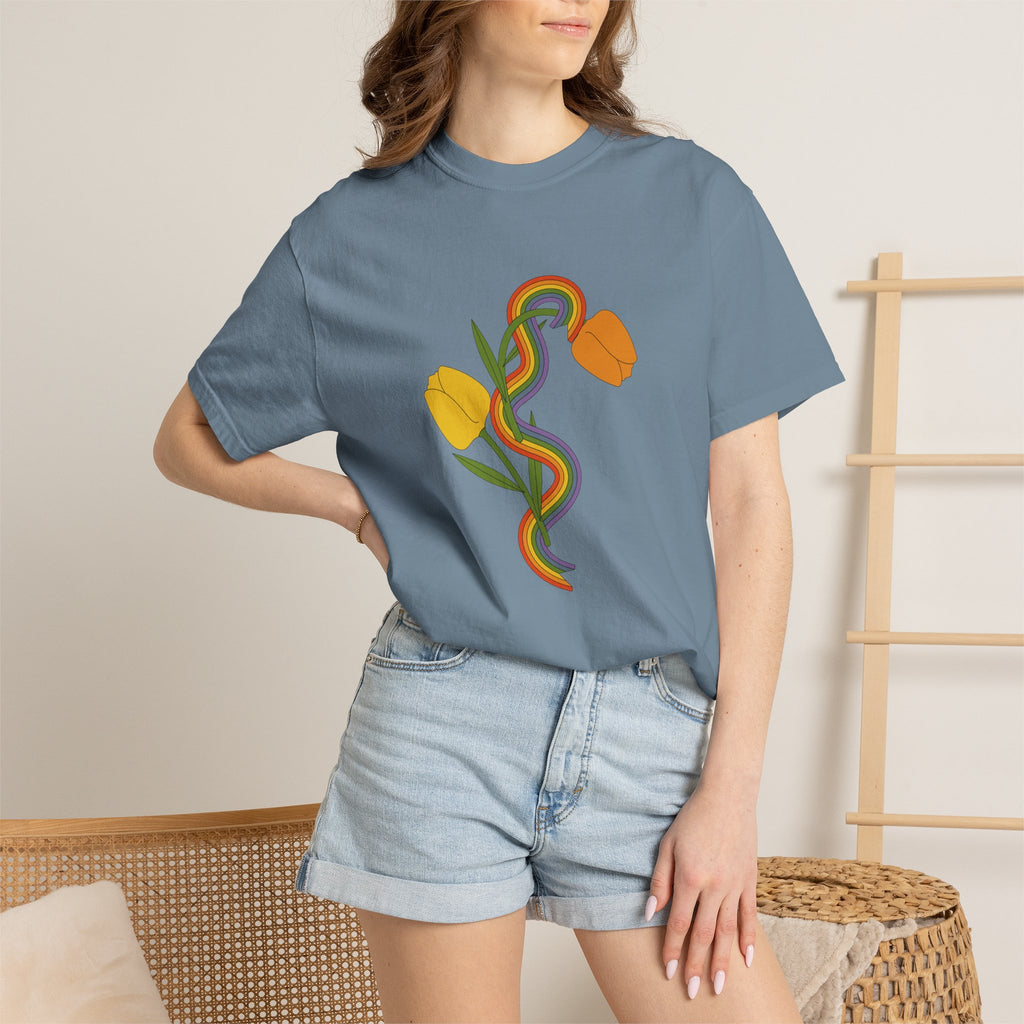 Rainbow Snake & Tulips Graphic T-Shirt