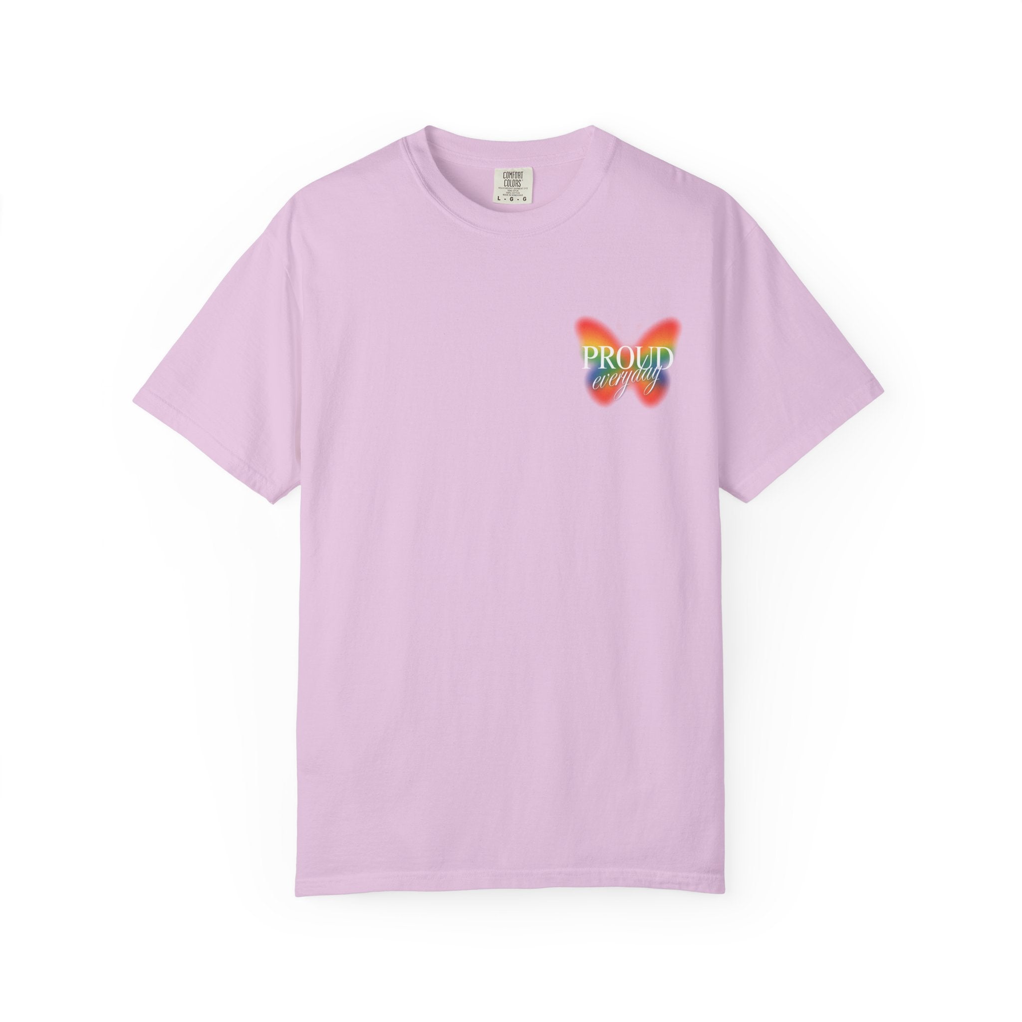 Pride Butterfly T-Shirt — Rainbow "Proud" Graphic Tee