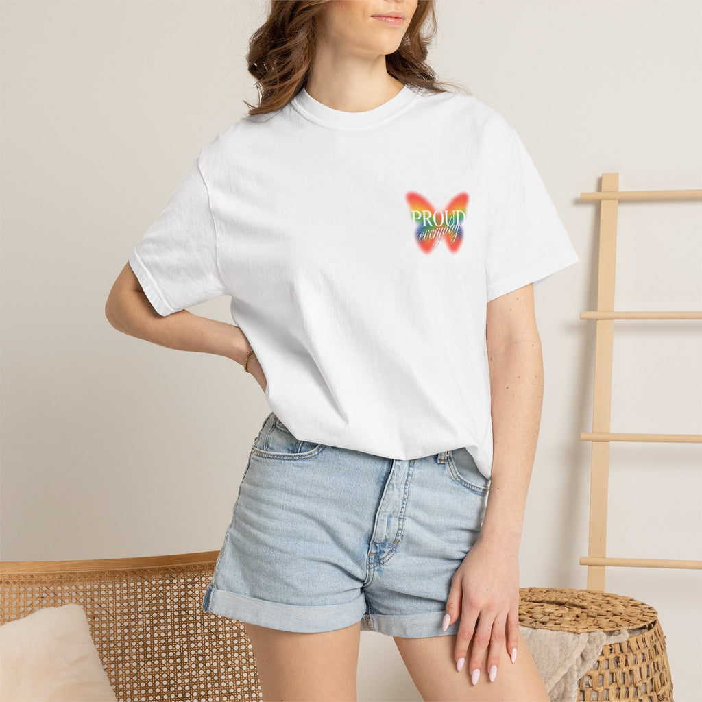 Pride Butterfly T-Shirt — Rainbow "Proud" Graphic Tee