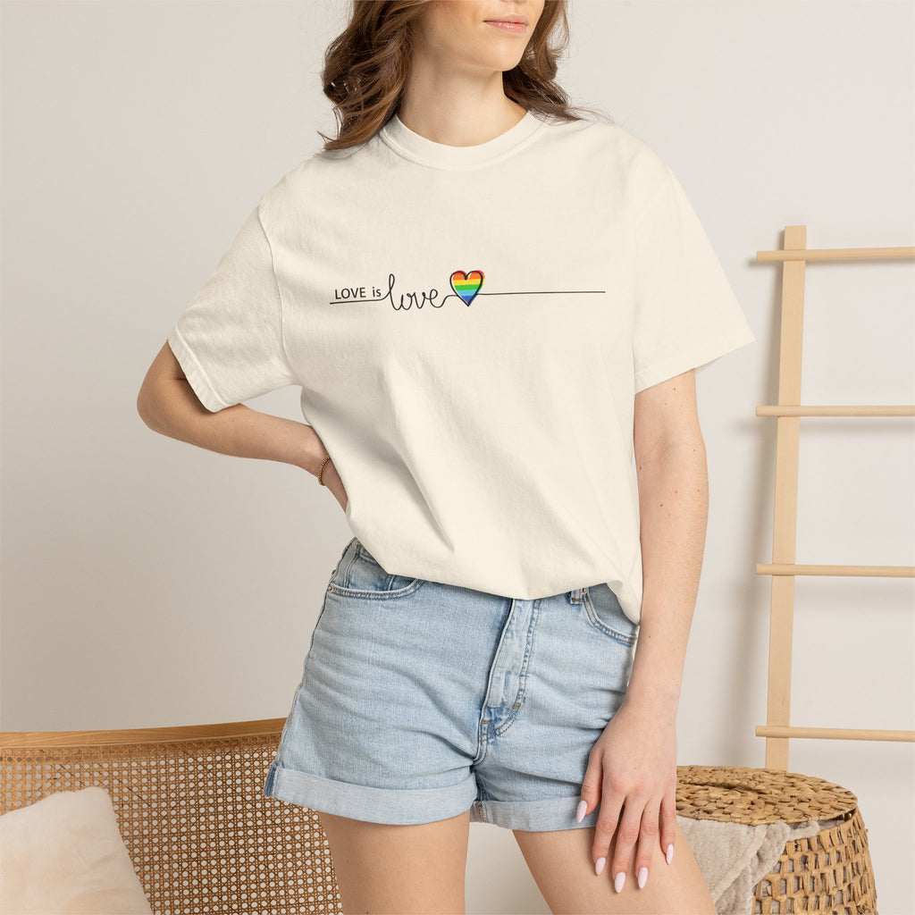 Love is Love T-Shirt — Minimal Rainbow Heart Pride Tee