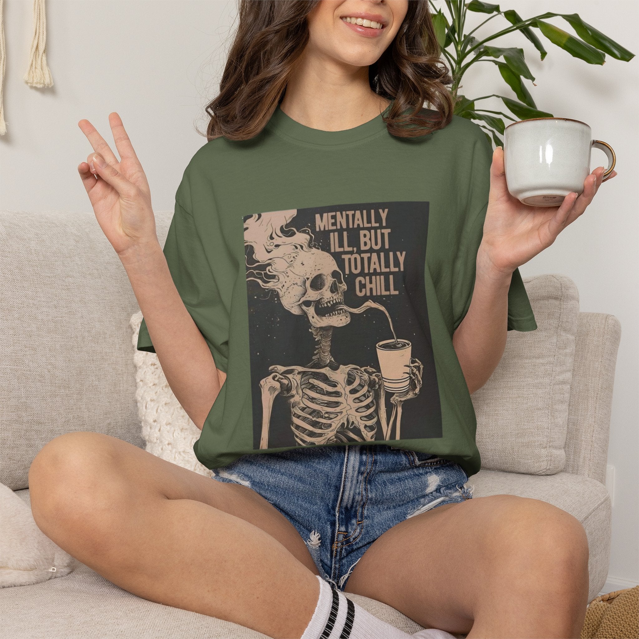 Mentally Ill But Totally Chill Skeleton T-Shirt