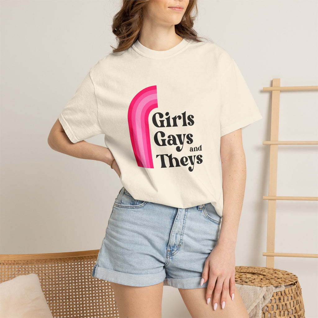 Girls, Gays & Theys T-Shirt — Pride Retro Pink Rainbow Tee