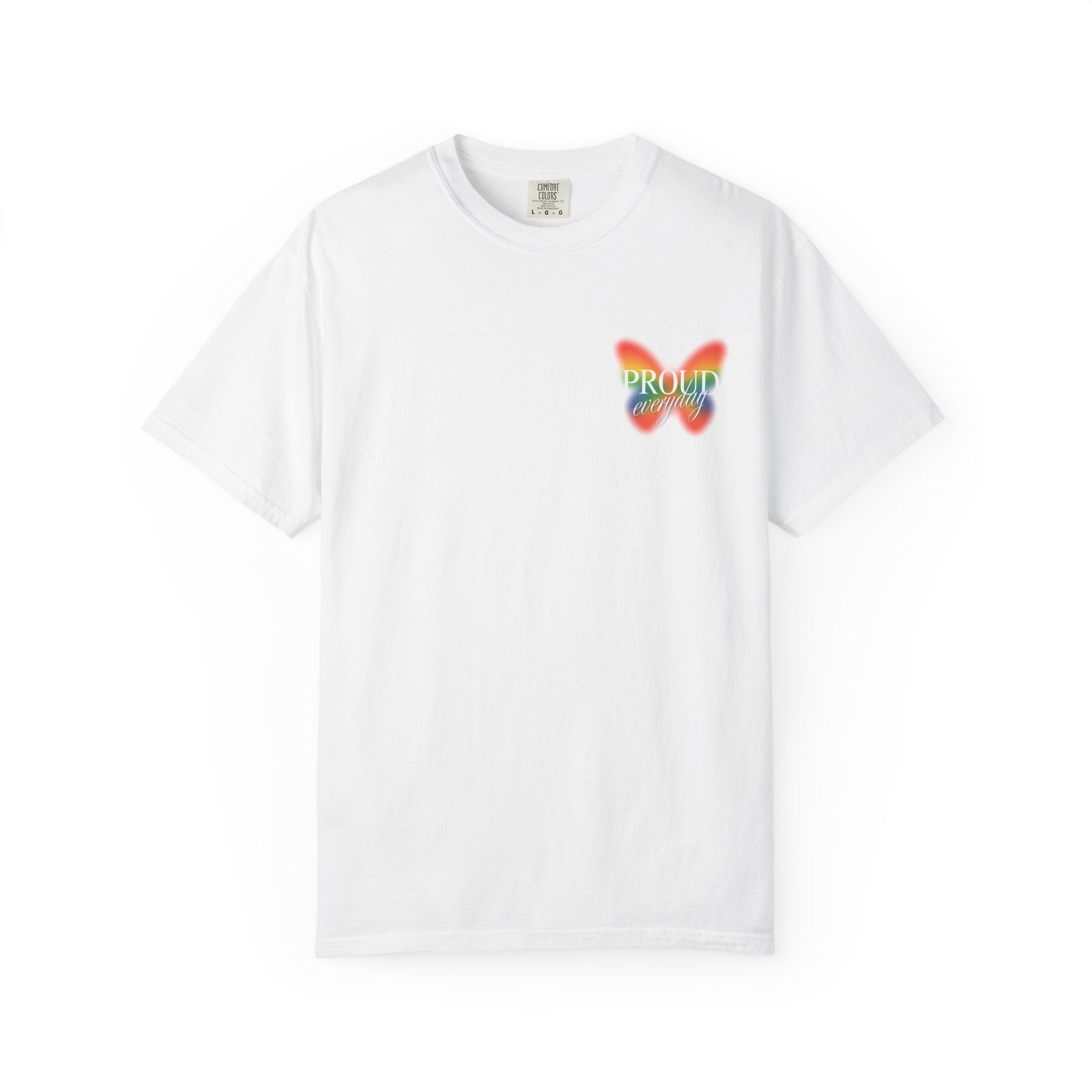 Pride Butterfly T-Shirt — Rainbow "Proud" Graphic Tee