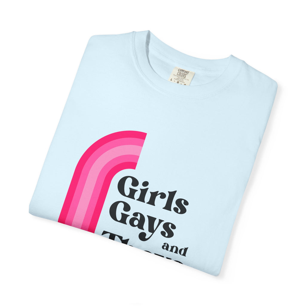Girls, Gays & Theys T-Shirt — Pride Retro Pink Rainbow Tee