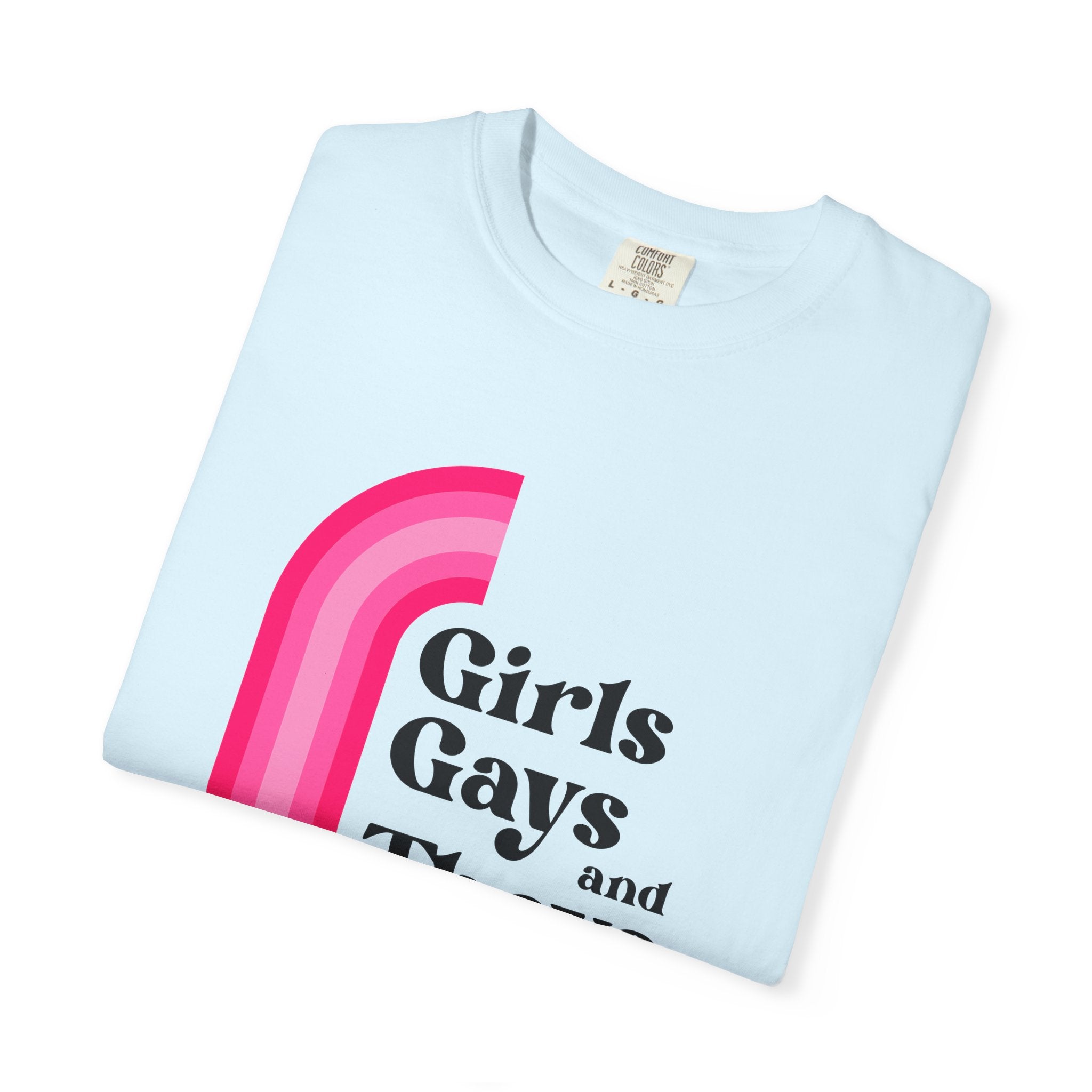 Girls, Gays & Theys T-Shirt — Pride Retro Pink Rainbow Tee