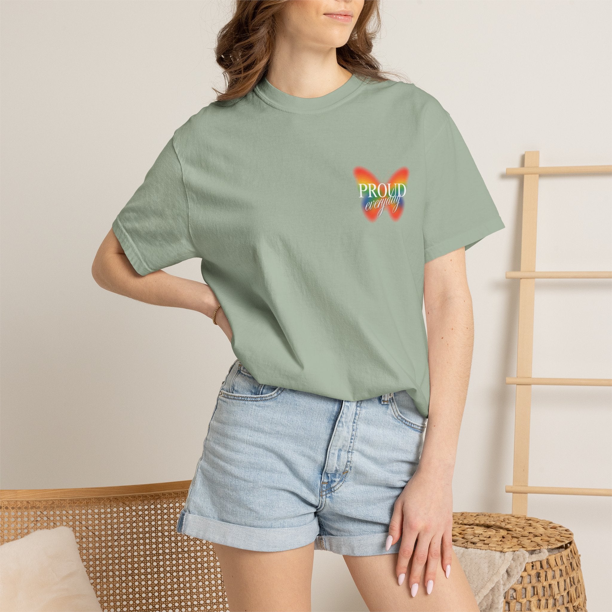 Pride Butterfly T-Shirt — Rainbow "Proud" Graphic Tee