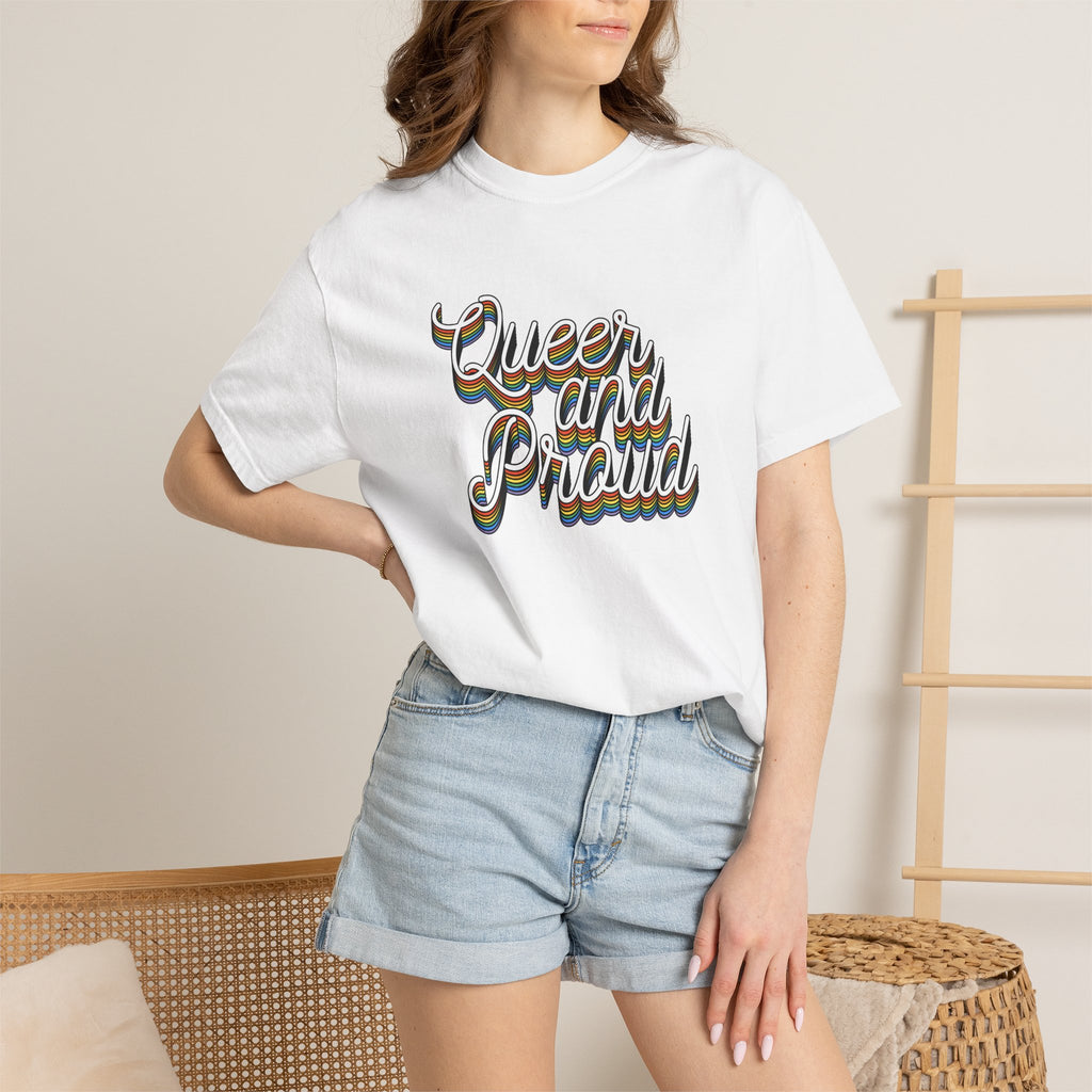 Queer and Proud T-Shirt — Retro Script LGBTQ+ Pride Tee
