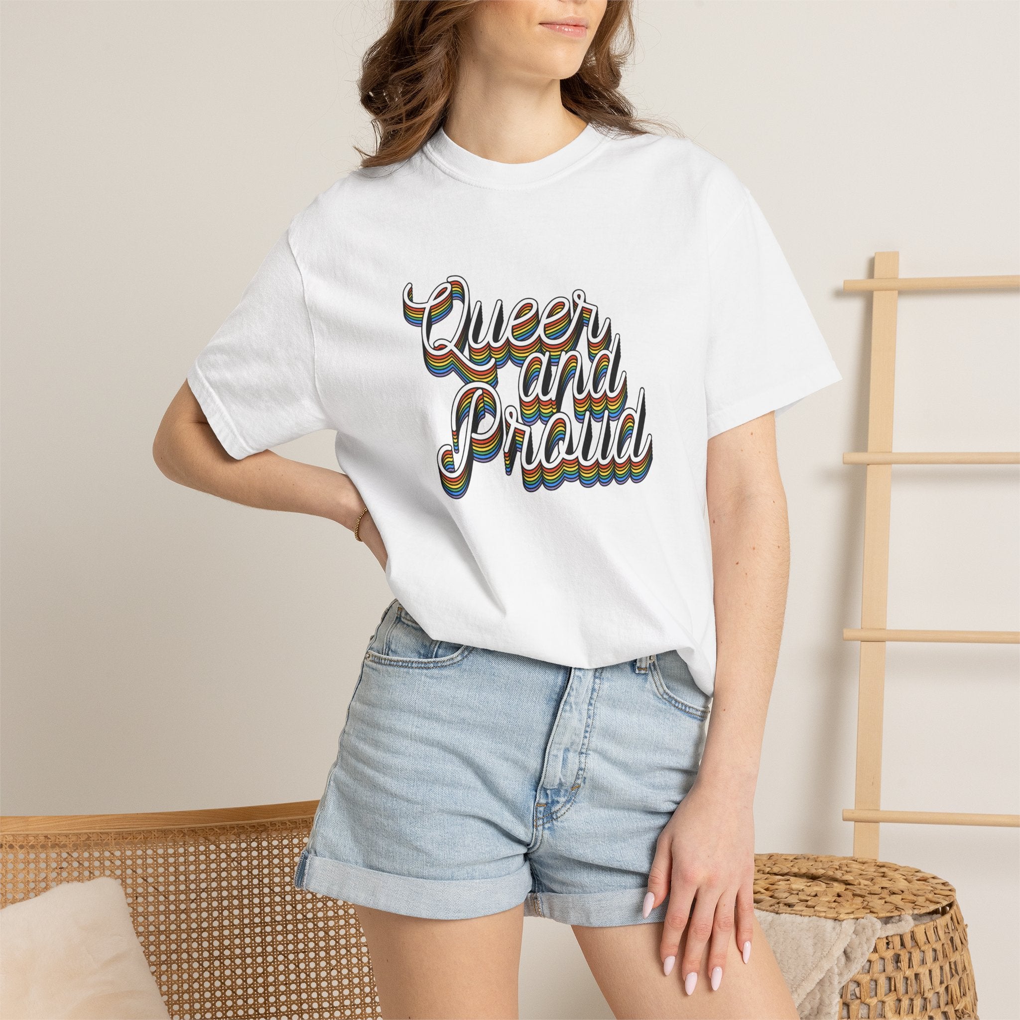 Queer and Proud T-Shirt — Retro Script LGBTQ+ Pride Tee