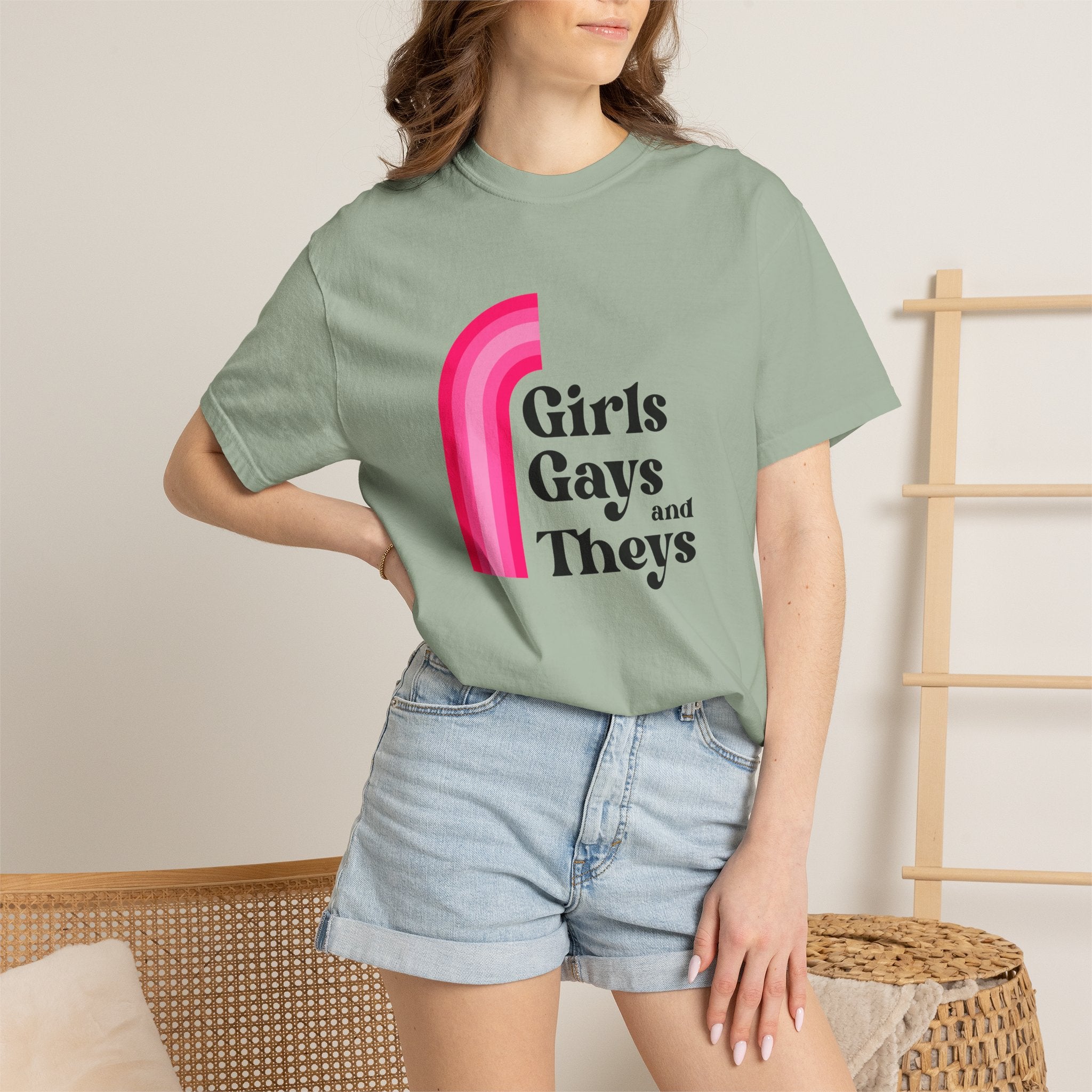 Girls, Gays & Theys T-Shirt — Pride Retro Pink Rainbow Tee