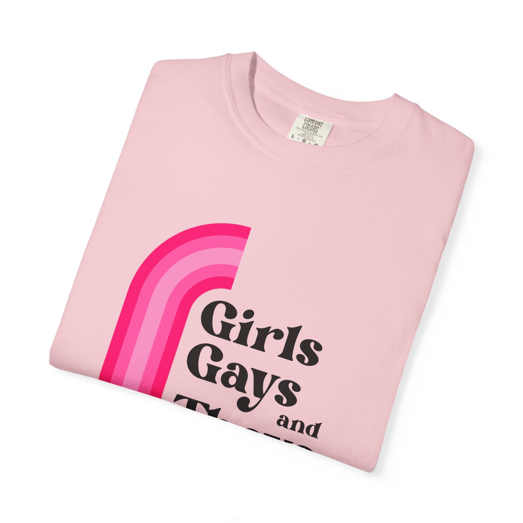 Girls, Gays & Theys T-Shirt — Pride Retro Pink Rainbow Tee