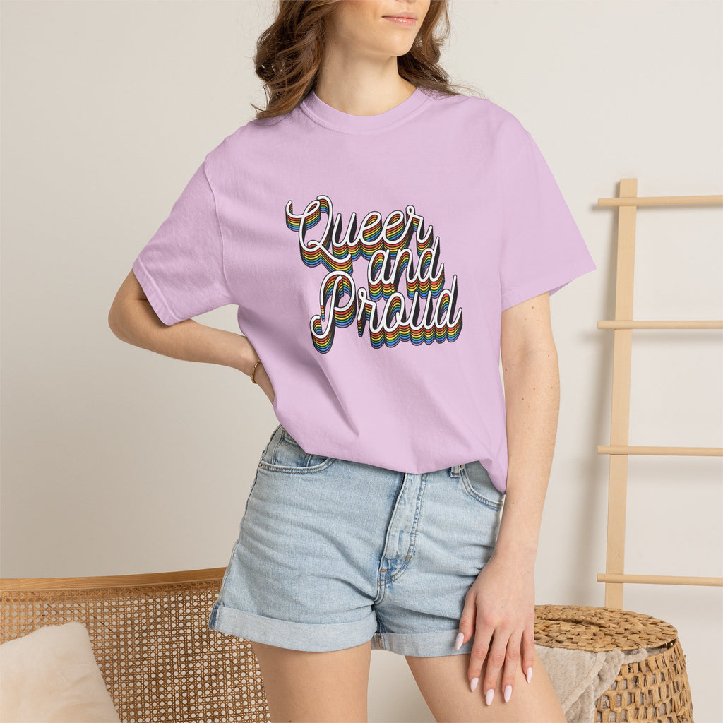 Queer and Proud T-Shirt — Retro Script LGBTQ+ Pride Tee