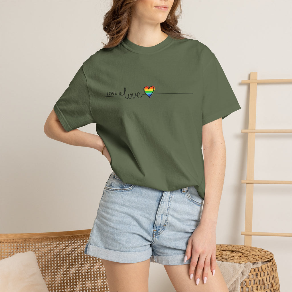 Love is Love T-Shirt — Minimal Rainbow Heart Pride Tee