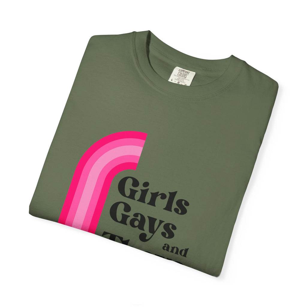 Girls, Gays & Theys T-Shirt — Pride Retro Pink Rainbow Tee