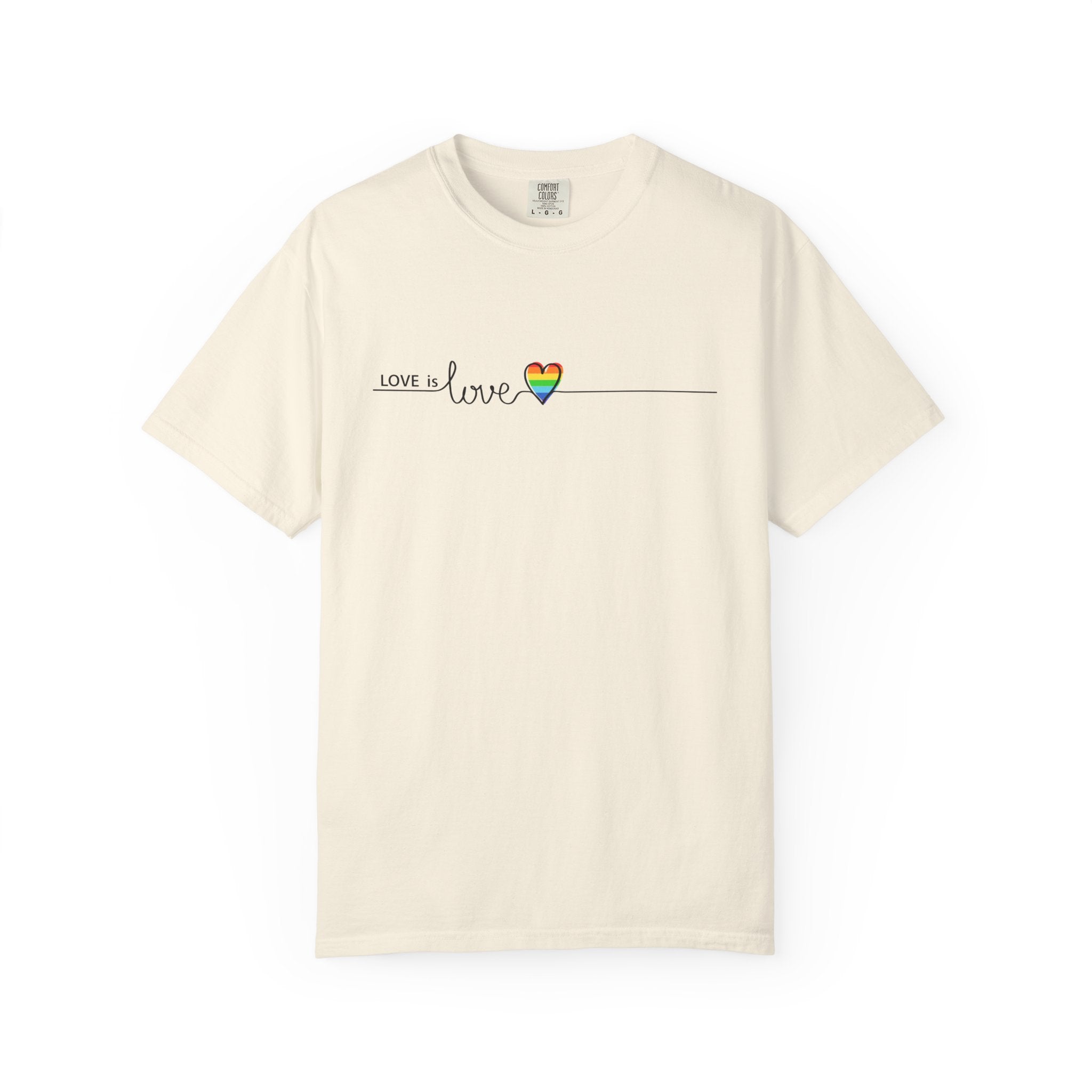 Love is Love T-Shirt — Minimal Rainbow Heart Pride Tee