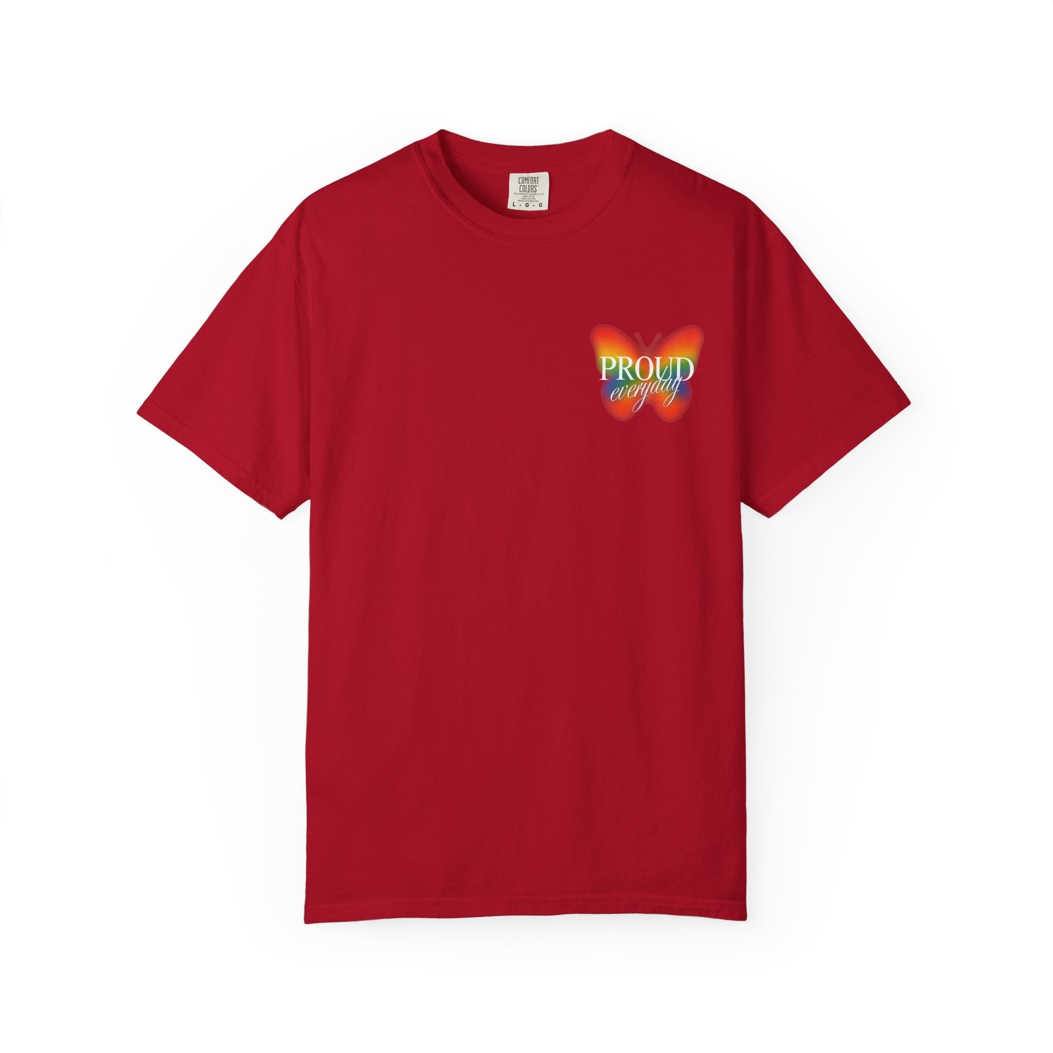 Pride Butterfly T-Shirt — Rainbow "Proud" Graphic Tee