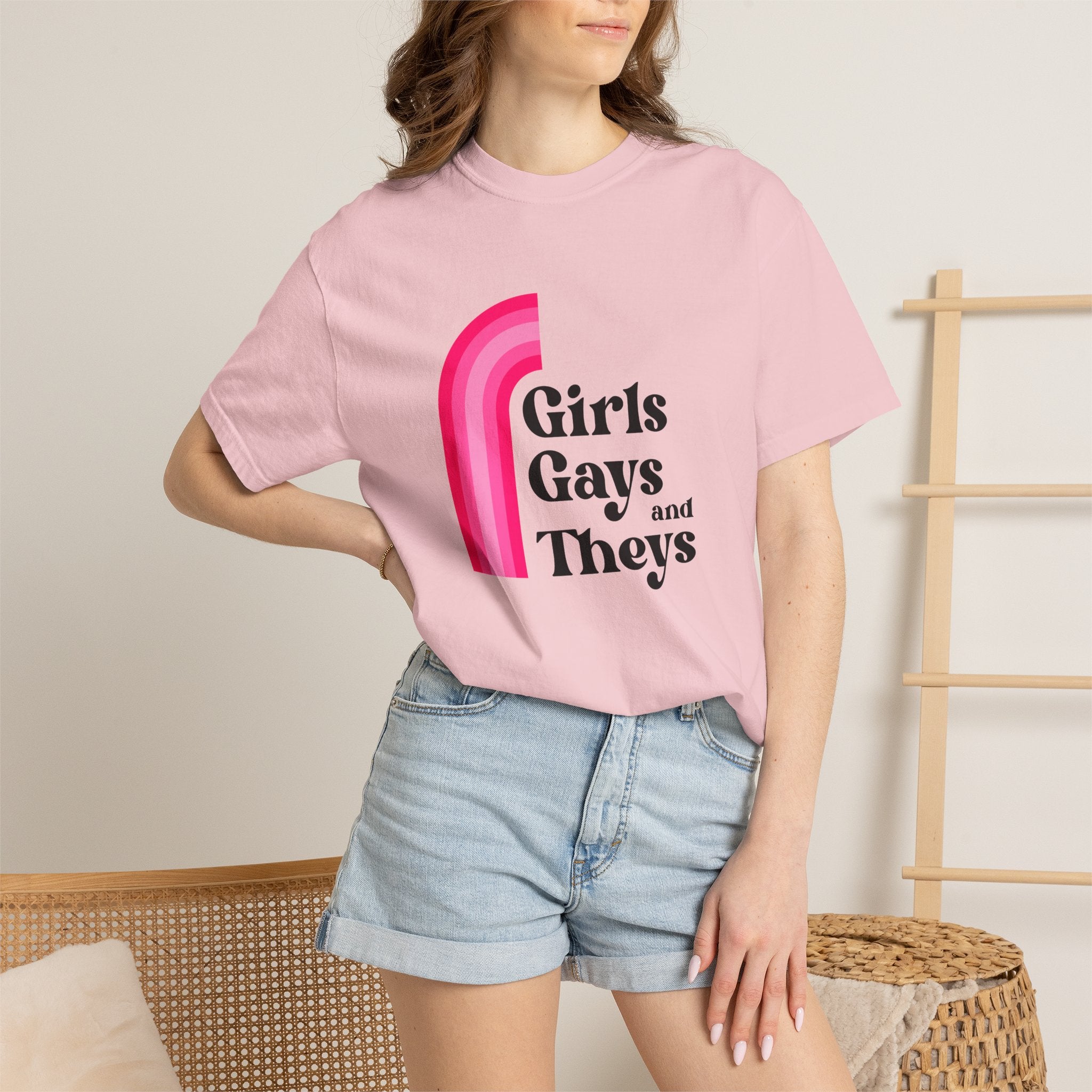 Girls, Gays & Theys T-Shirt — Pride Retro Pink Rainbow Tee
