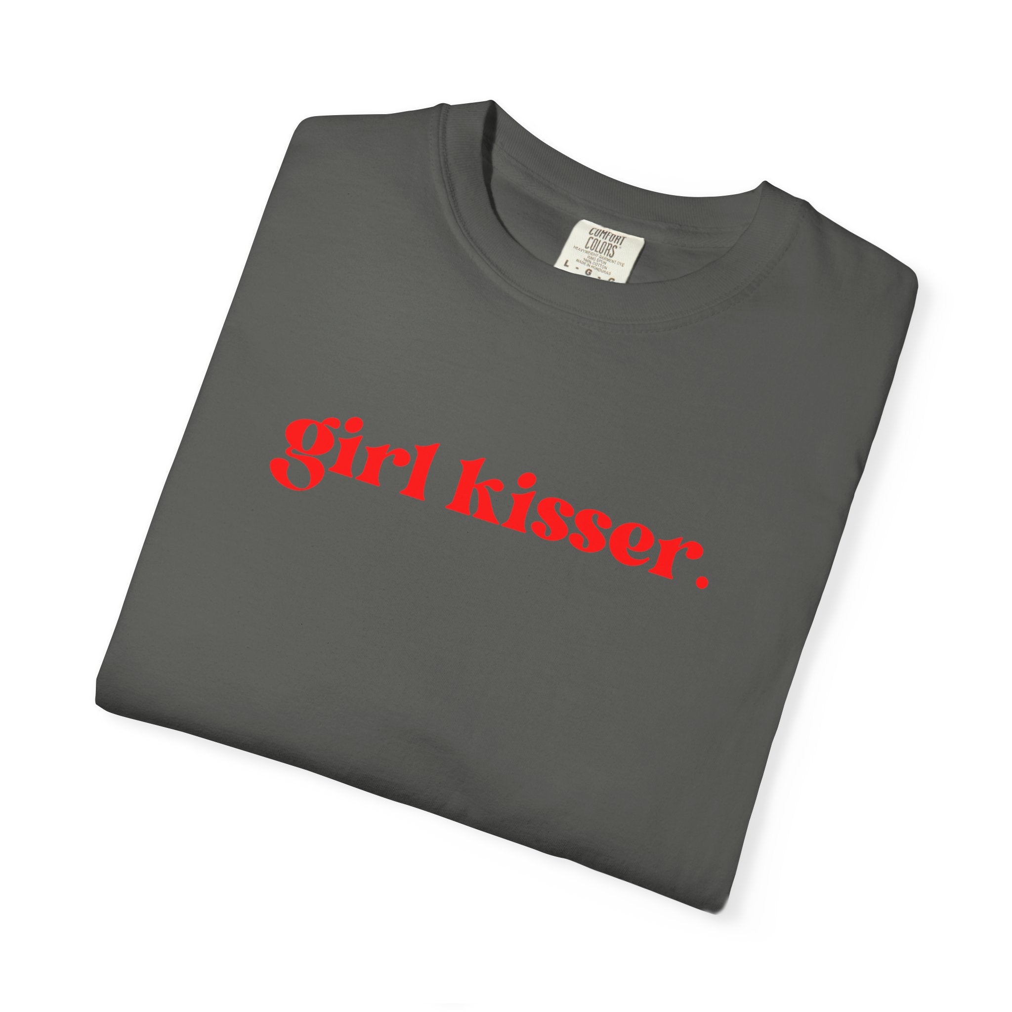 Girl Kisser T‑Shirt — White Tee with Red Script