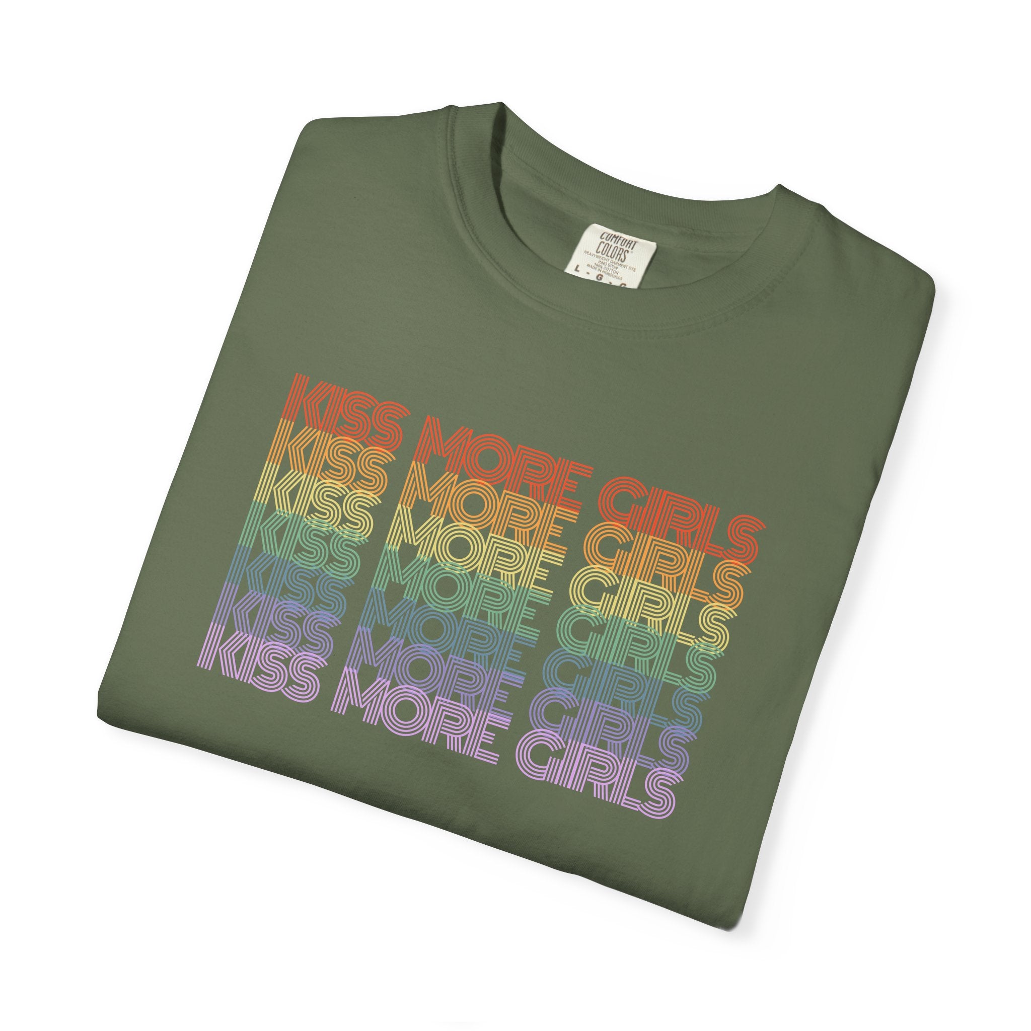 Kiss More Girls Rainbow Graphic T-Shirt