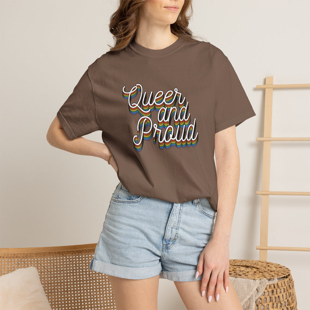 Queer and Proud T-Shirt — Retro Script LGBTQ+ Pride Tee