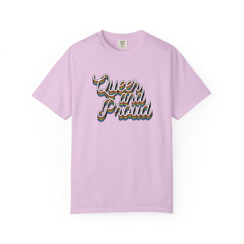Queer and Proud T-Shirt — Retro Script LGBTQ+ Pride Tee
