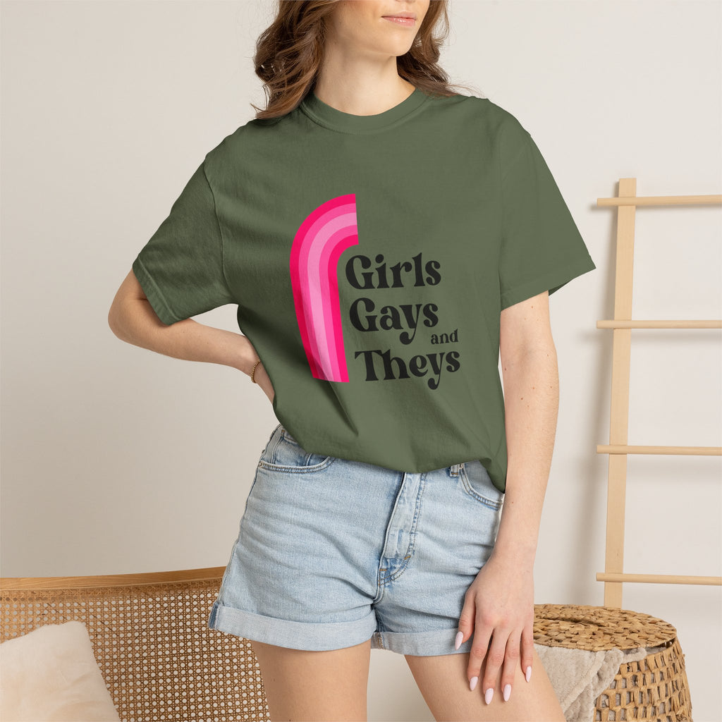 Girls, Gays & Theys T-Shirt — Pride Retro Pink Rainbow Tee