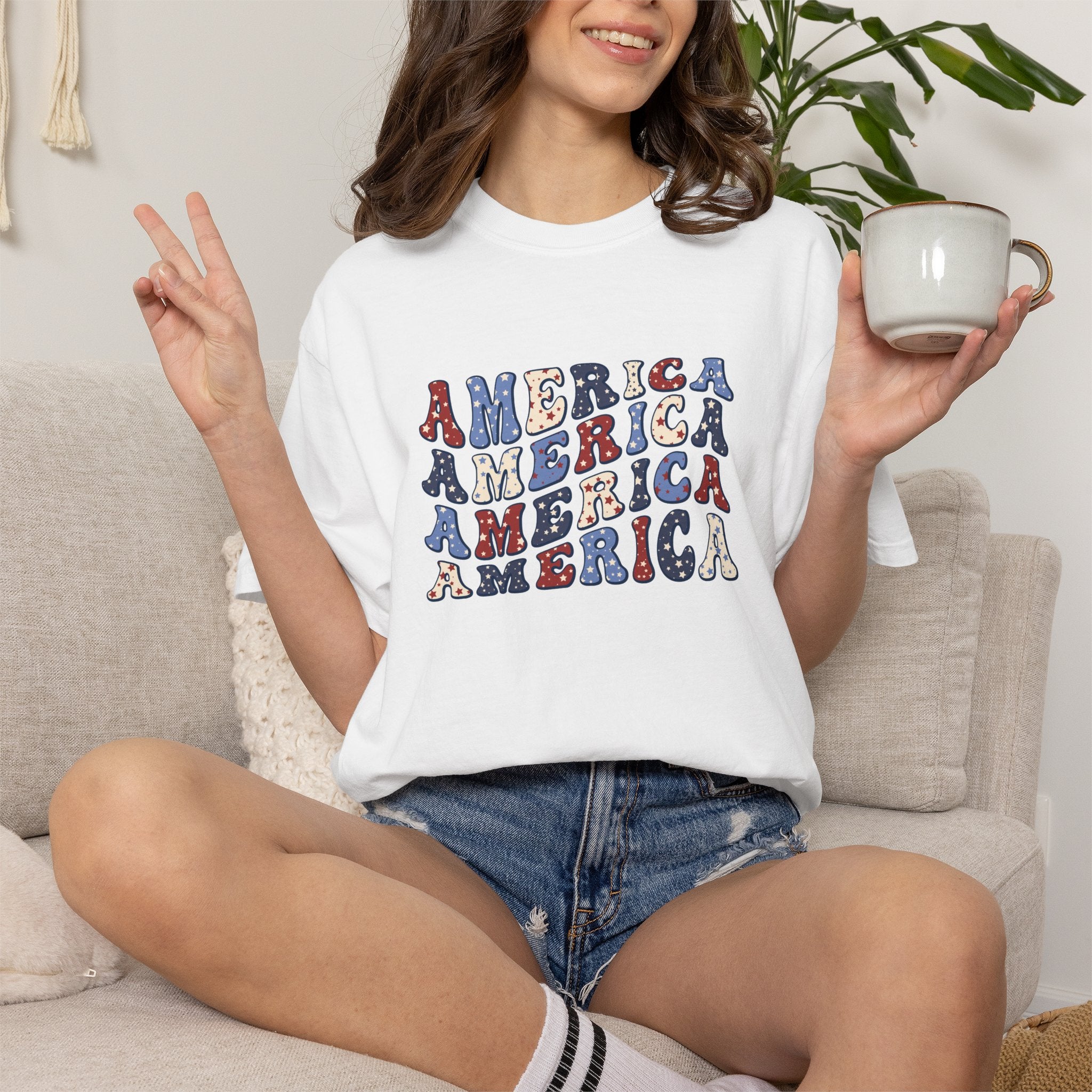 America Repeat Graphic T-Shirt — Retro Red & Blue Patriotic Tee
