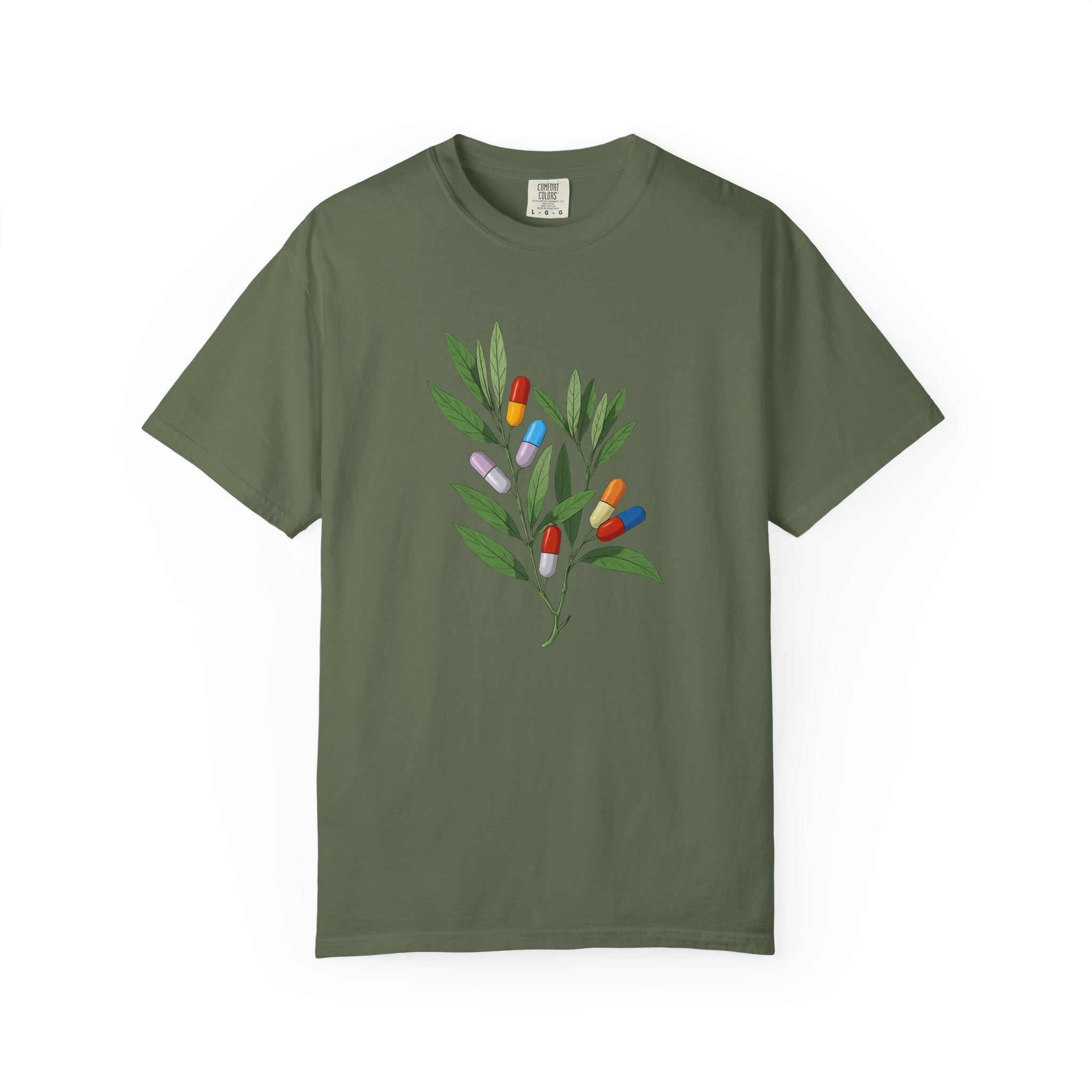 Botanical Floral Tee — Colorful Leaf & Bud Illustration T-Shirt