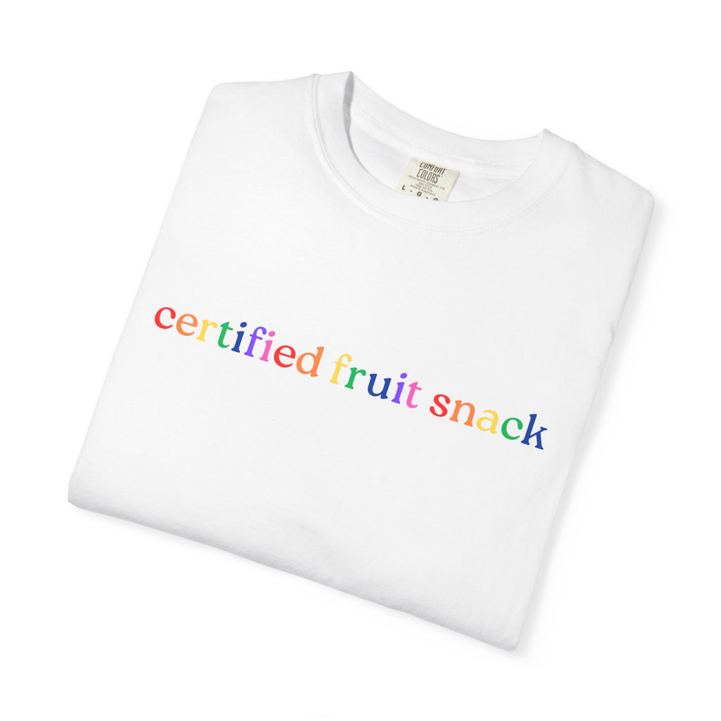 Certified Fruit Snack T-Shirt — Rainbow Text Casual Tee