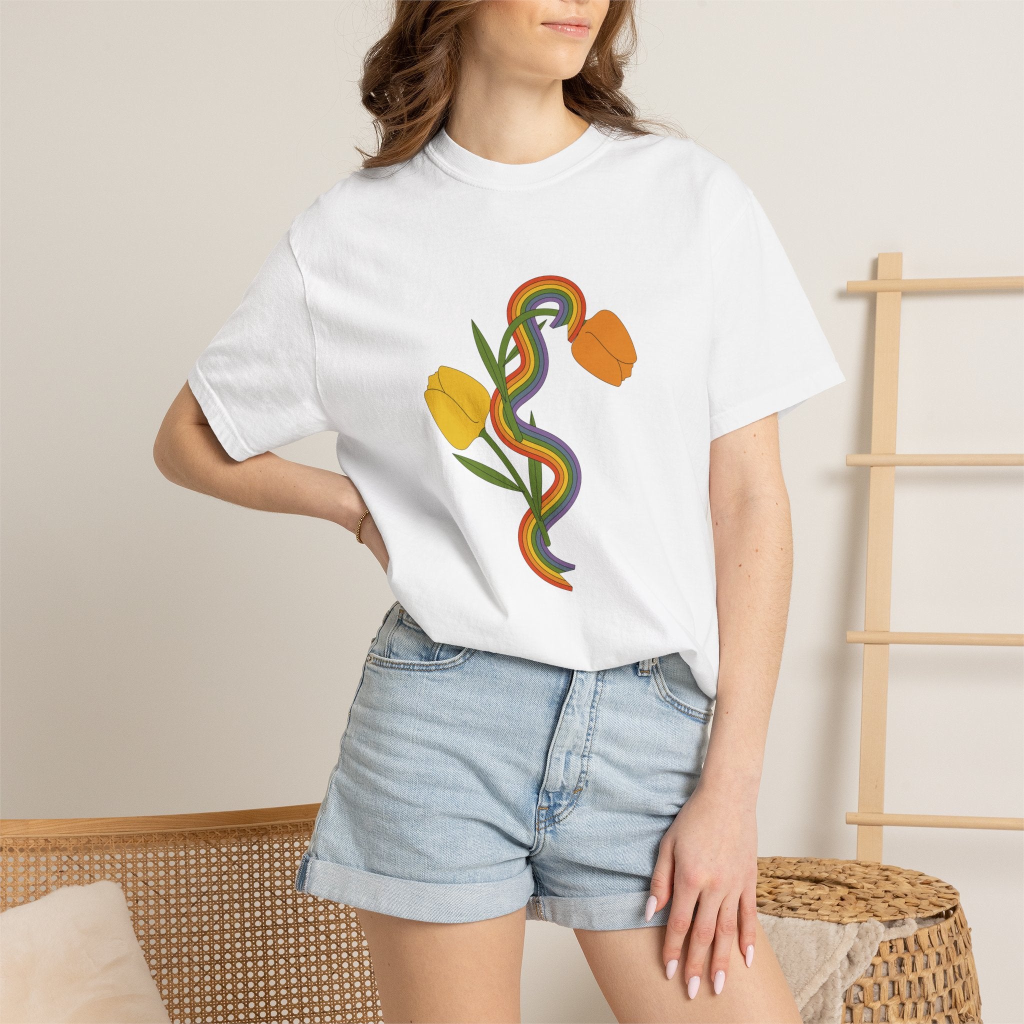 Rainbow Snake & Tulips Graphic T-Shirt