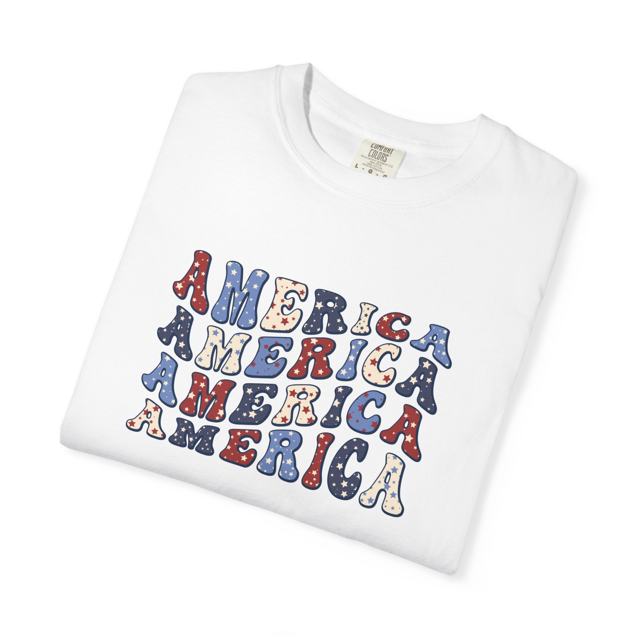 America Repeat Graphic T-Shirt — Retro Red & Blue Patriotic Tee