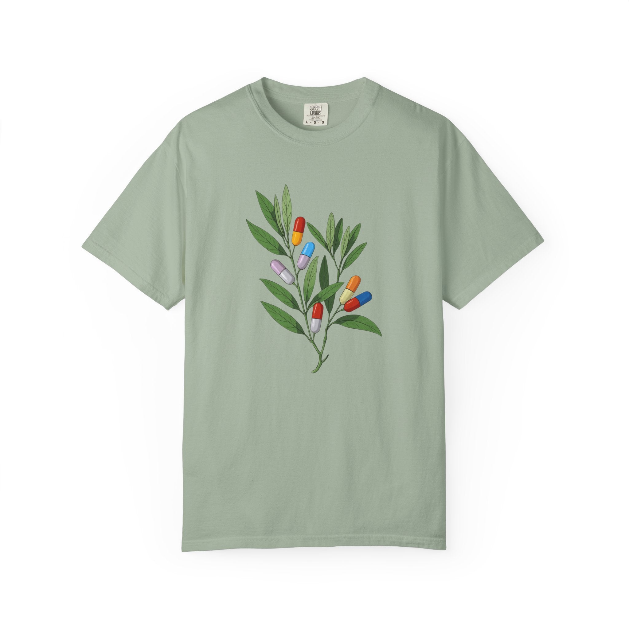 Botanical Floral Tee — Colorful Leaf & Bud Illustration T-Shirt