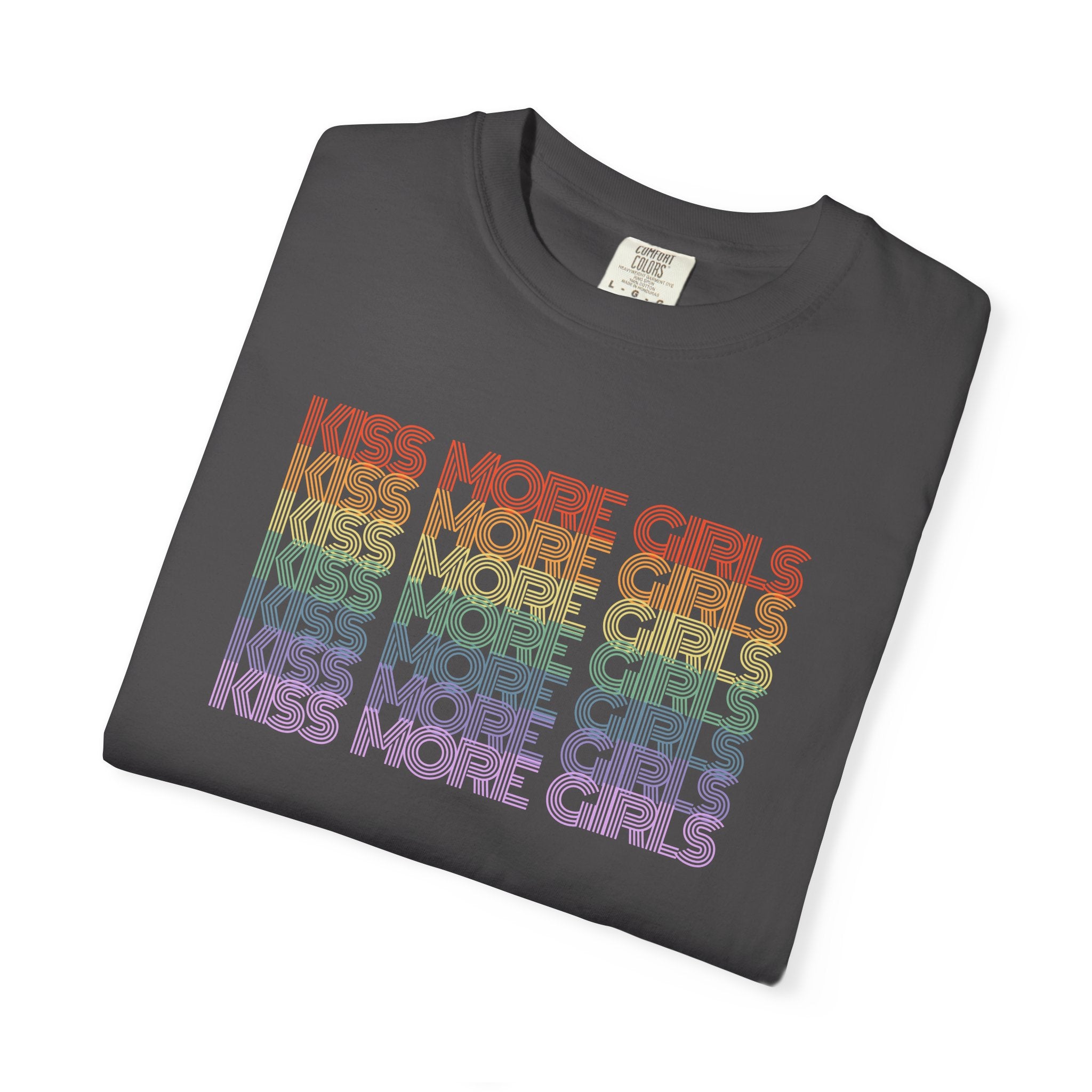 Kiss More Girls Rainbow Graphic T-Shirt