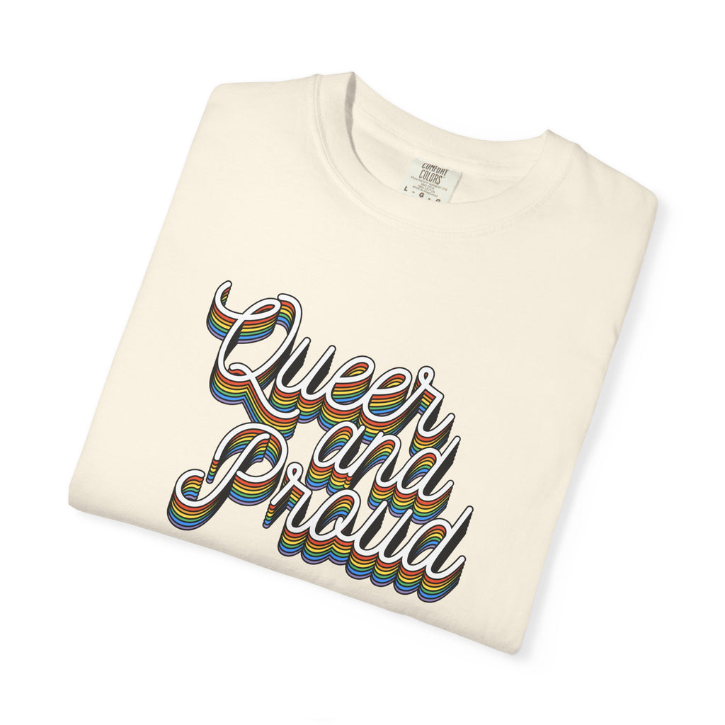Queer and Proud T-Shirt — Retro Script LGBTQ+ Pride Tee