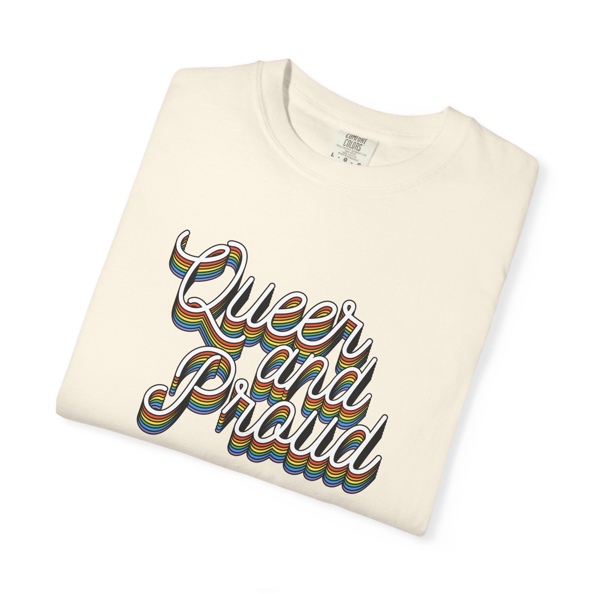 Queer and Proud T-Shirt — Retro Script LGBTQ+ Pride Tee