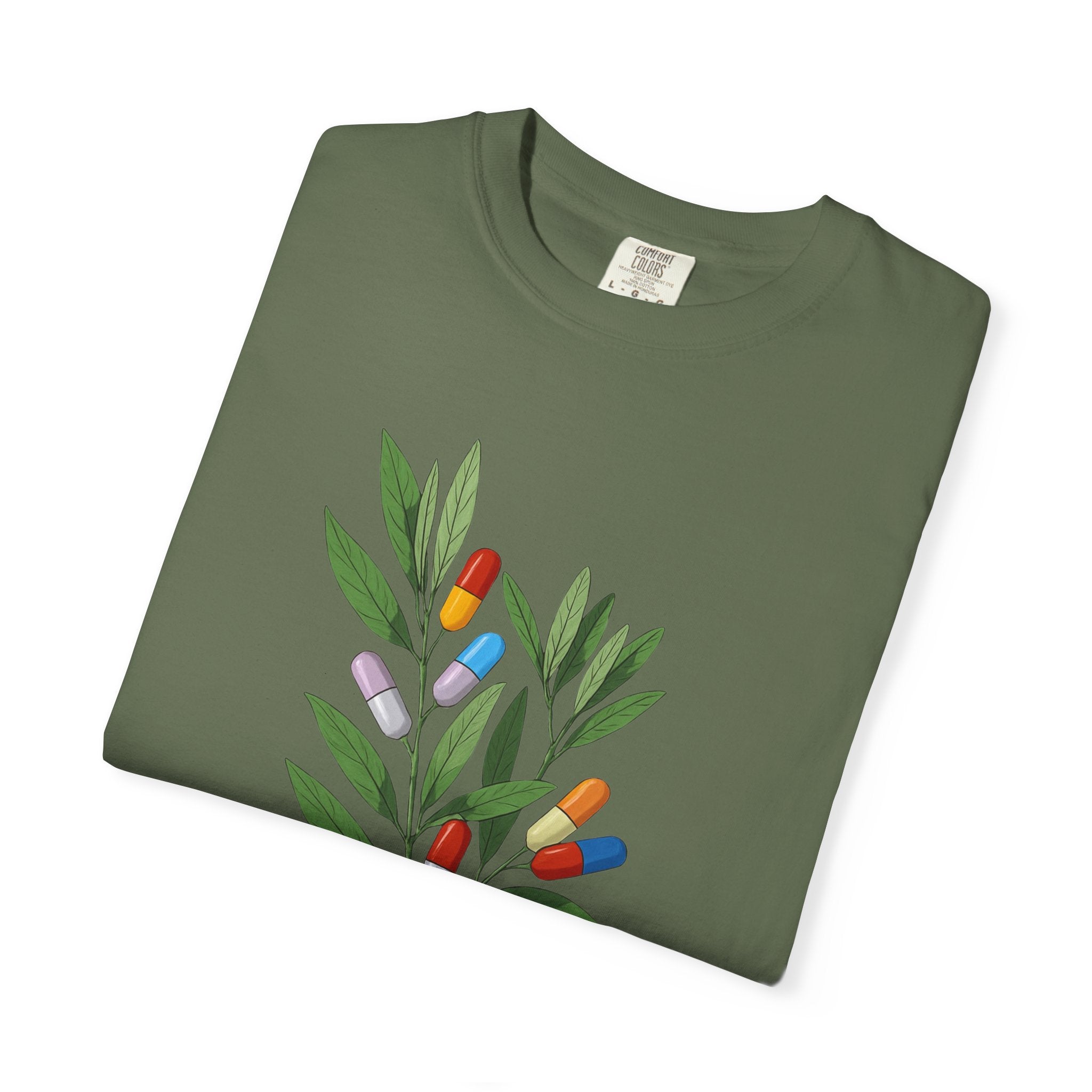 Botanical Floral Tee — Colorful Leaf & Bud Illustration T-Shirt